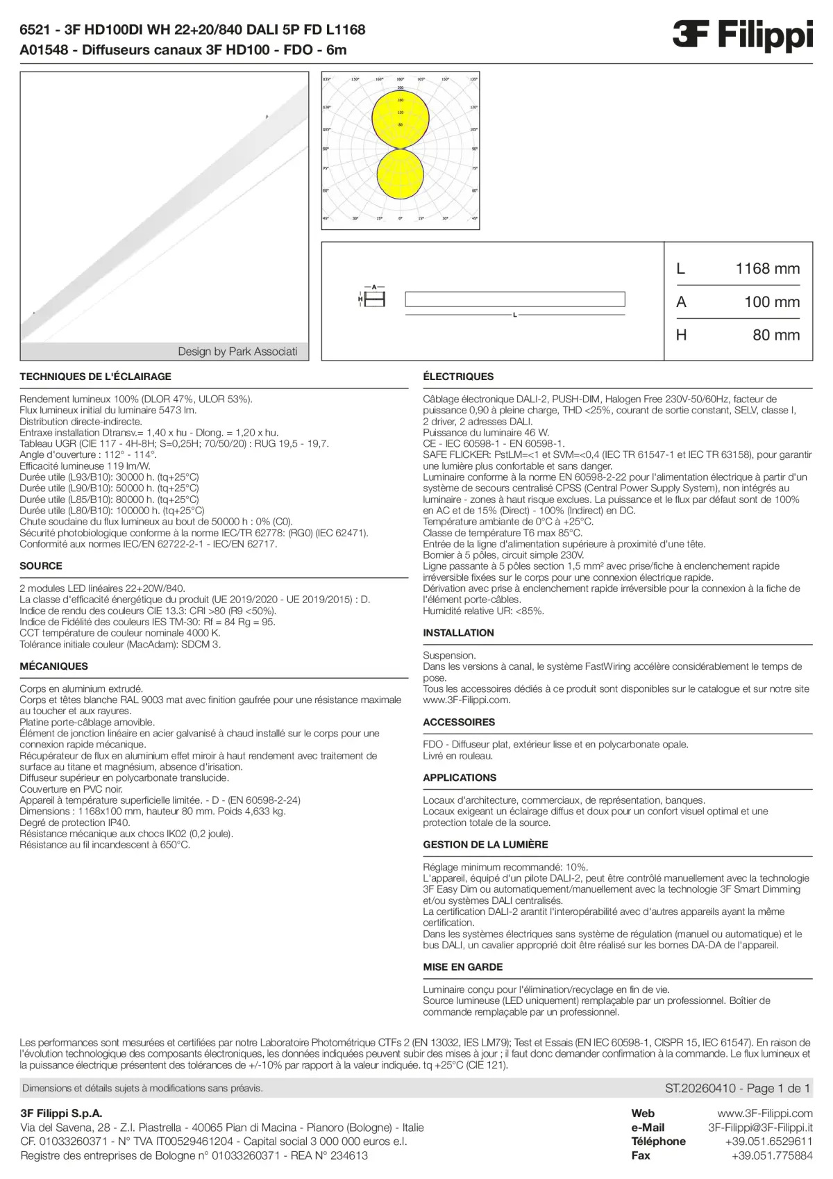 6521+A01548 - 3F HD100DI WH 22+20-840 DALI 5P FD L1168 + FDO - Datasheet - fr