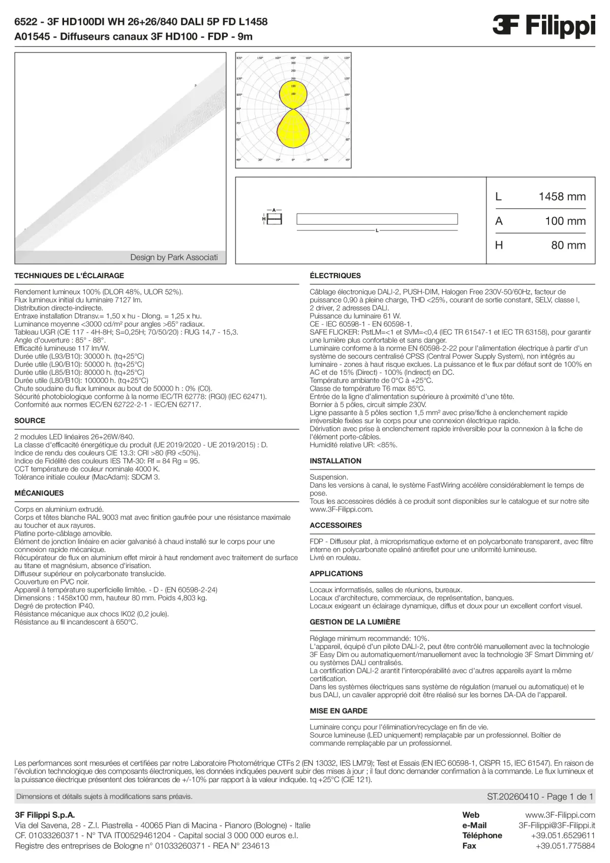 6522+A01545 - 3F HD100DI WH 26+26-840 DALI 5P FD L1458 + FDP - Datasheet - fr