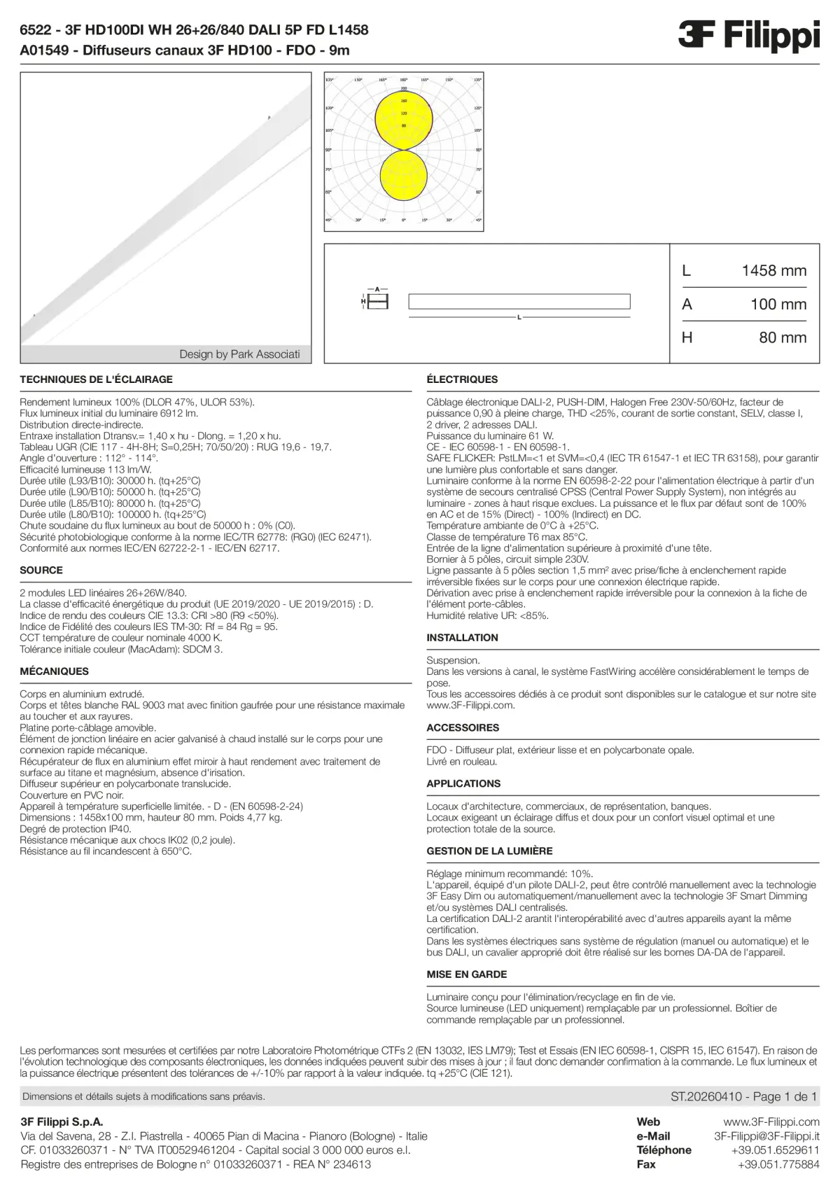 6522+A01549 - 3F HD100DI WH 26+26-840 DALI 5P FD L1458 + FDO - Datasheet - fr