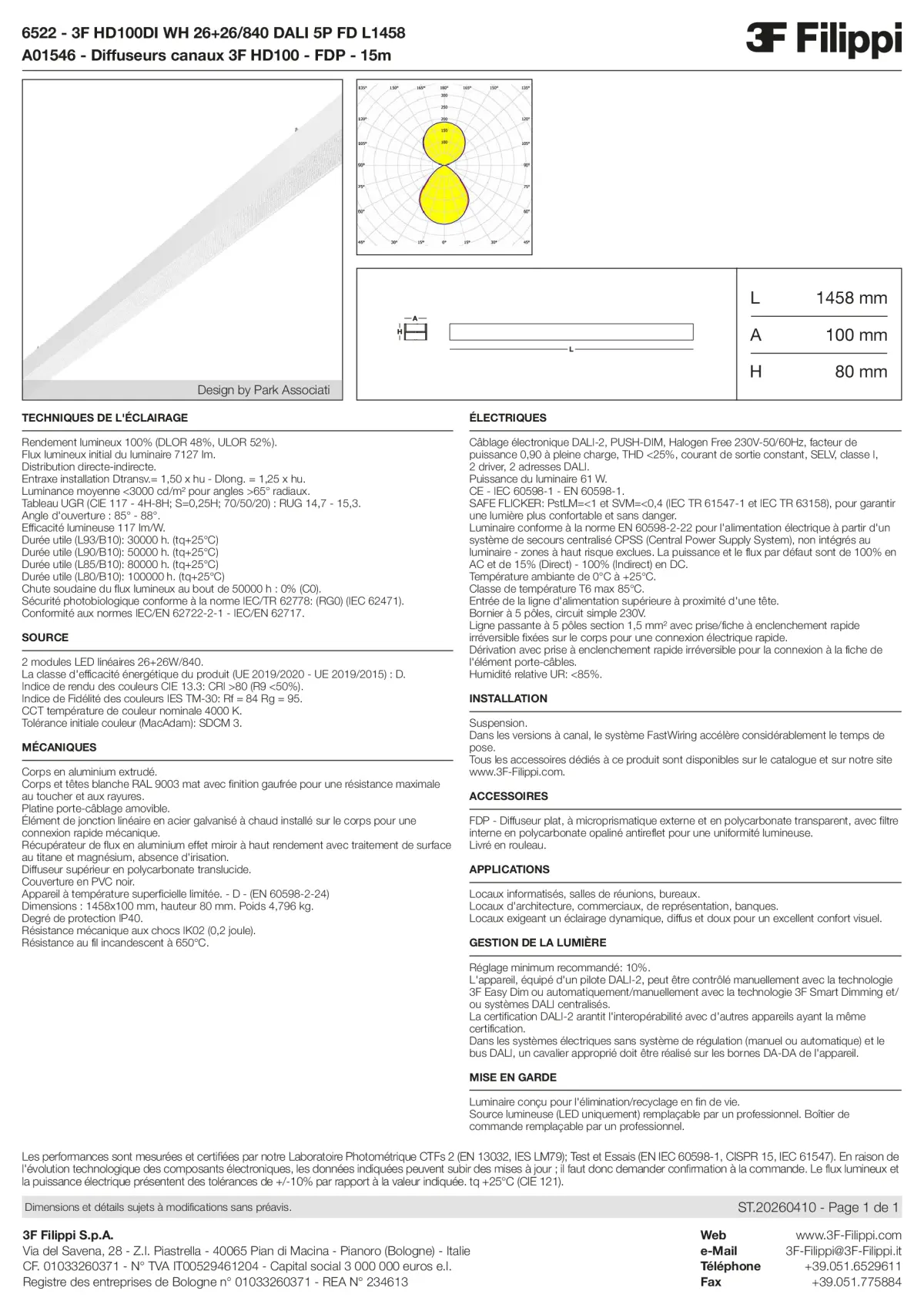 6522+A01546 - 3F HD100DI WH 26+26-840 DALI 5P FD L1458 + FDP - Datasheet - fr