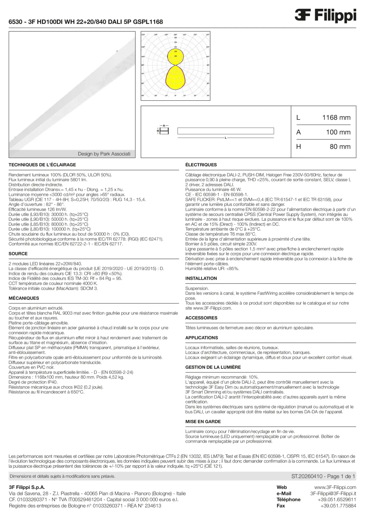 6530 - 3F HD100DI WH 22+20-840 DALI 5P GSPL1168 - Datasheet - fr