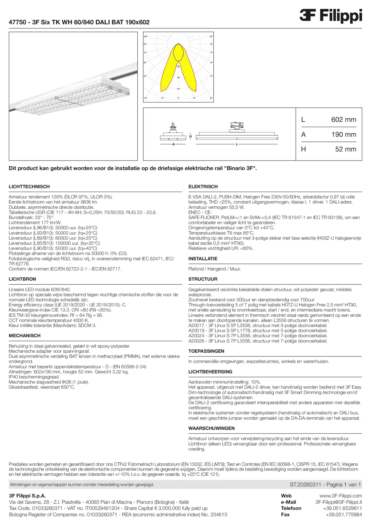 47750 - 3F Six TK WH 60-840 DALI BAT 190x602 - Datasheet - nl