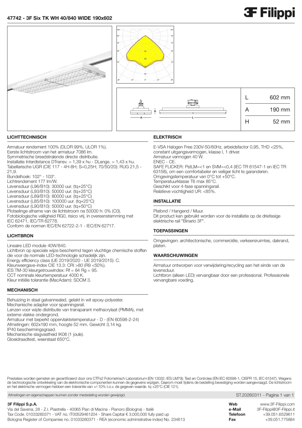 47742 - 3F Six TK WH 40-840 WIDE 190x602 - Datasheet - nl