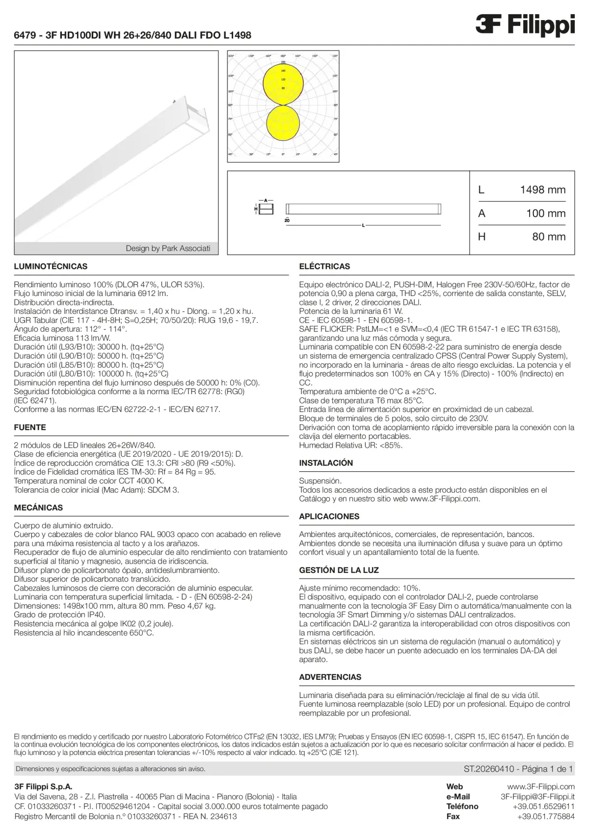 6479 - 3F HD100DI WH 26+26-840 DALI FDO L1498 - Datasheet - es