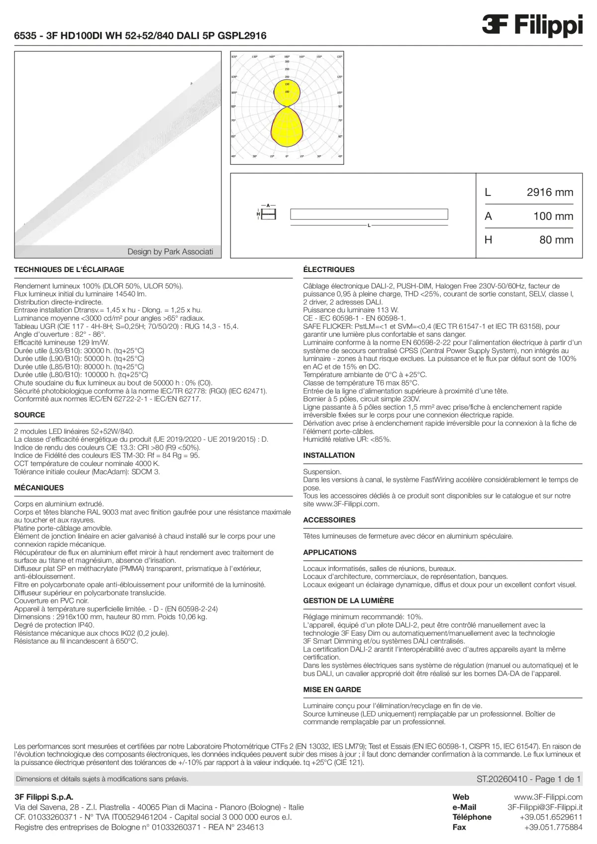 6535 - 3F HD100DI WH 52+52-840 DALI 5P GSPL2916 - Datasheet - fr