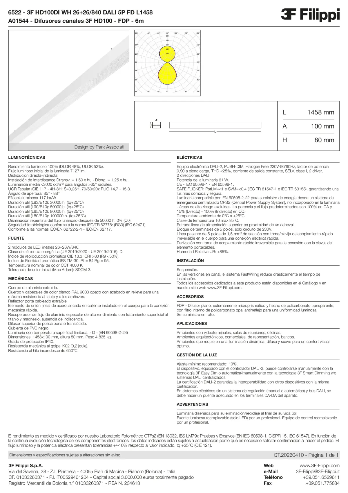 6522+A01544 - 3F HD100DI WH 26+26-840 DALI 5P FD L1458 + FDP - Datasheet - es