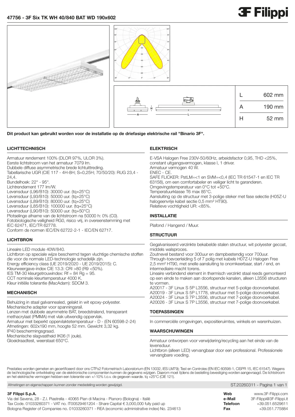 47756 - 3F Six TK WH 40-840 BAT WD 190x602 - Datasheet - nl