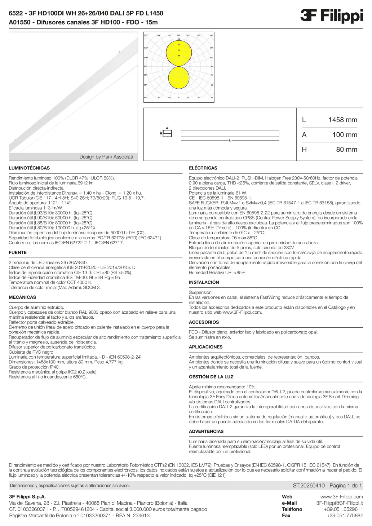 6522+A01550 - 3F HD100DI WH 26+26-840 DALI 5P FD L1458 + FDO - Datasheet - es