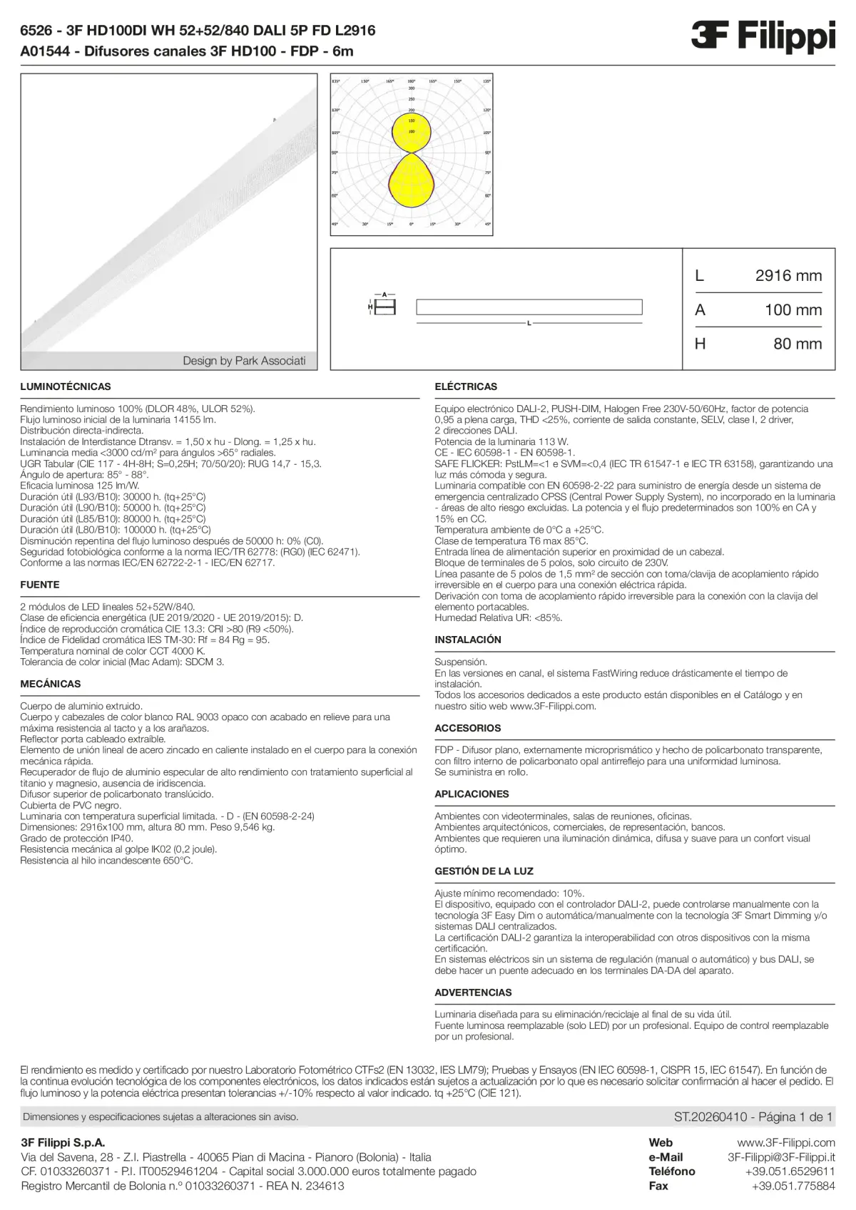 6526+A01544 - 3F HD100DI WH 52+52-840 DALI 5P FD L2916 + FDP - Datasheet - es