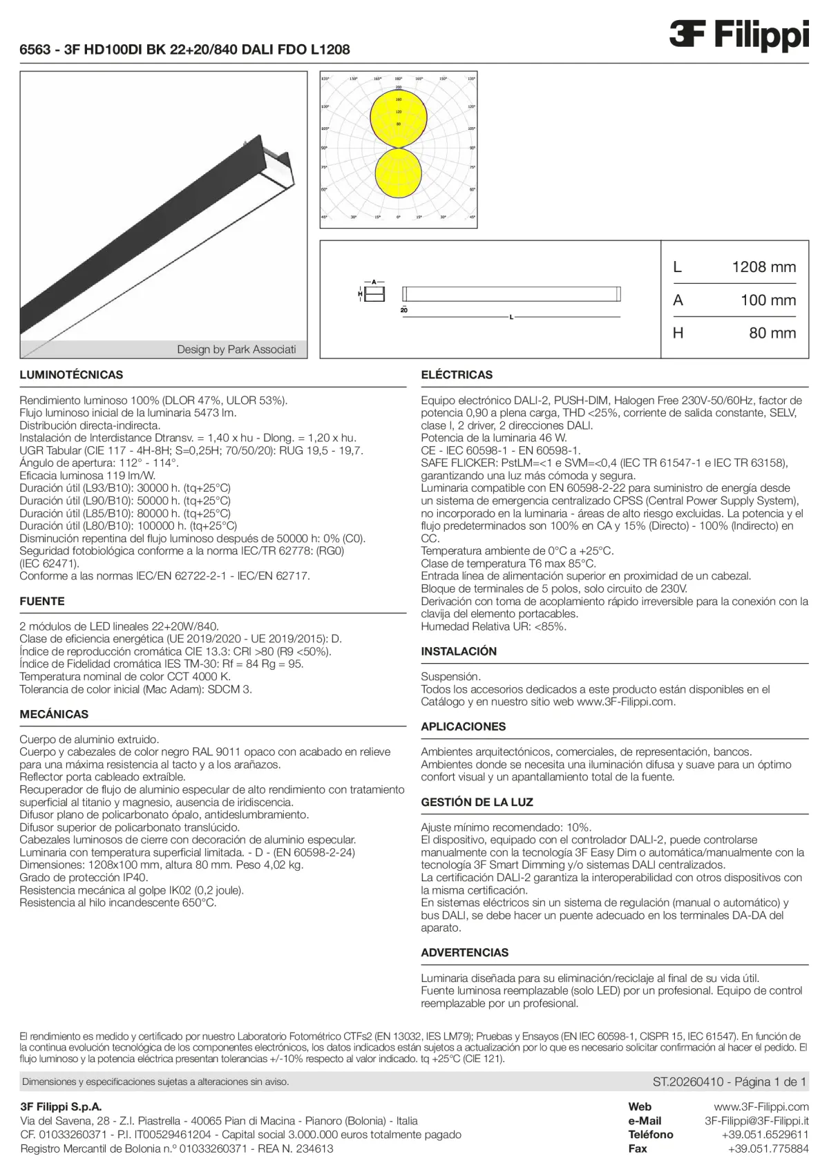 6563 - 3F HD100DI BK 22+20-840 DALI FDO L1208 - Datasheet - es