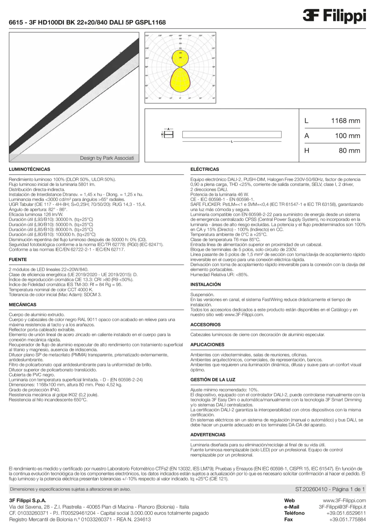 6615 - 3F HD100DI BK 22+20-840 DALI 5P GSPL1168 - Datasheet - es