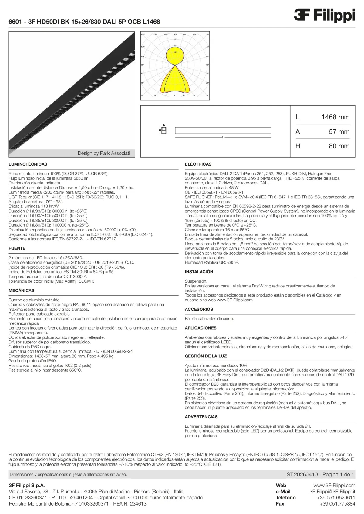6601 - 3F HD50DI BK 15+26-830 DALI 5P OCB L1468 - Datasheet - es