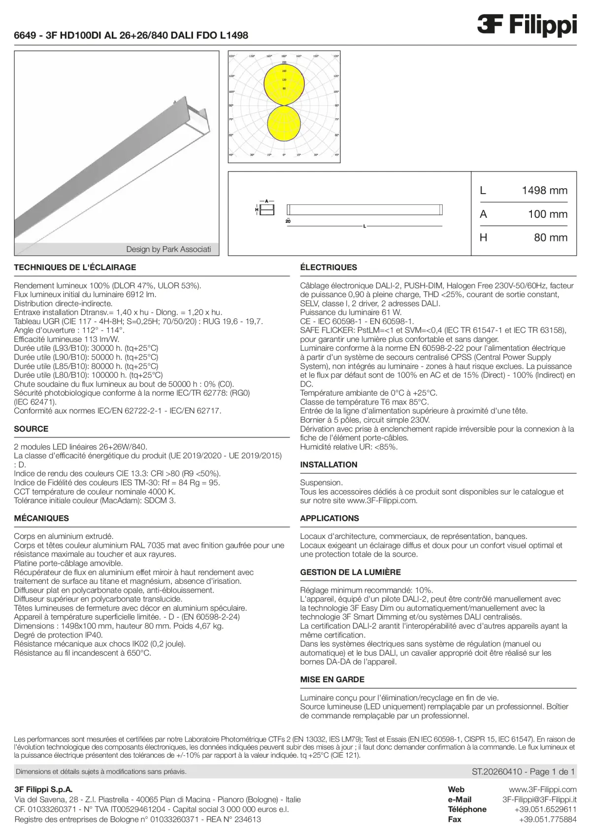 6649 - 3F HD100DI AL 26+26-840 DALI FDO L1498 - Datasheet - fr