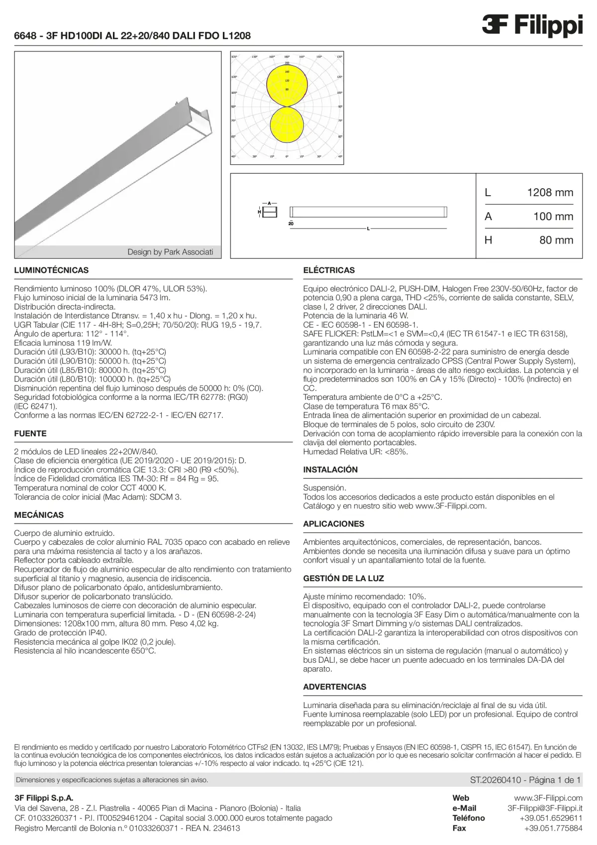 6648 - 3F HD100DI AL 22+20-840 DALI FDO L1208 - Datasheet - es
