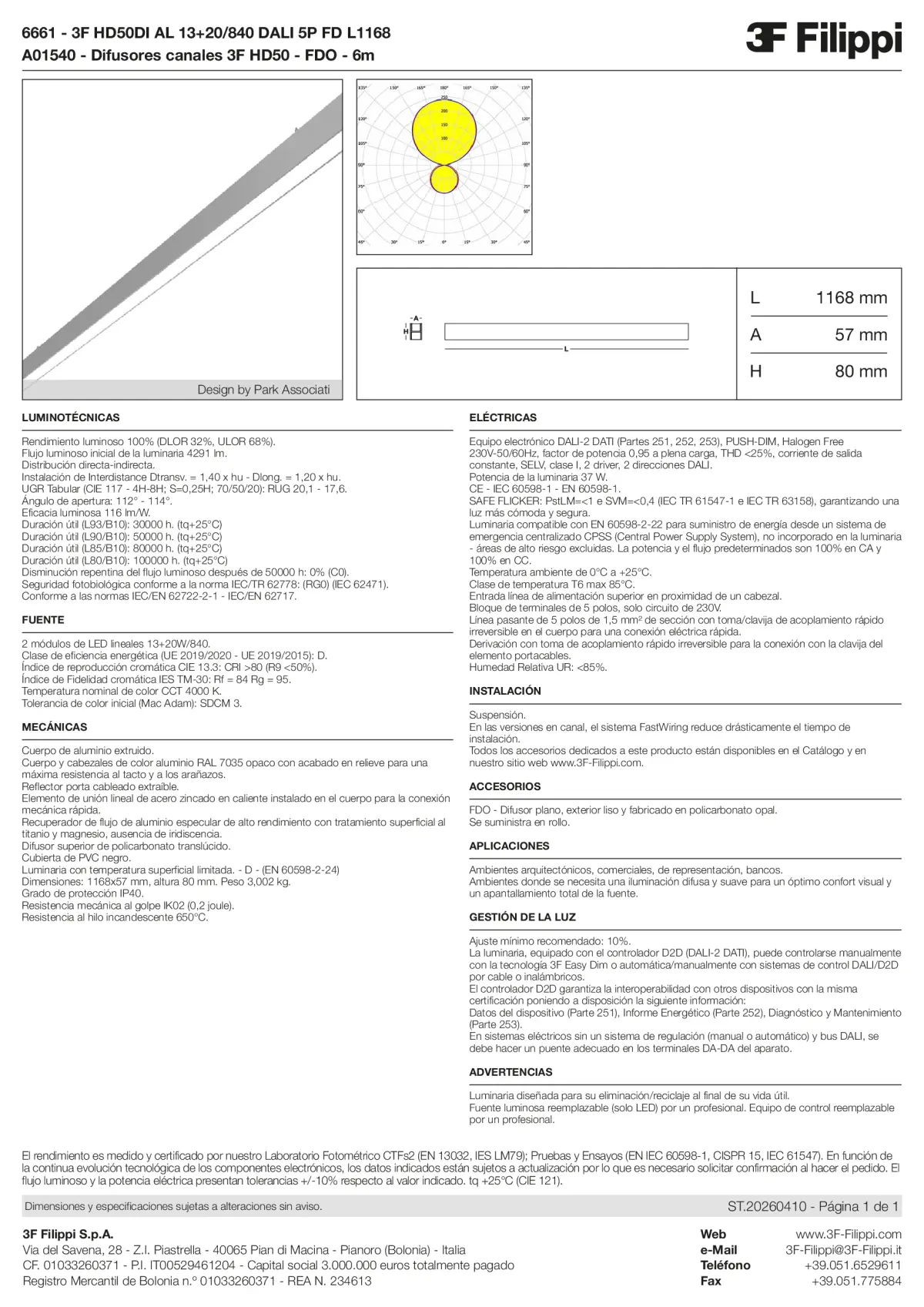 6661+A01540 - 3F HD50DI AL 13+20-840 DALI 5P FD L1168 + FDO - Datasheet - es