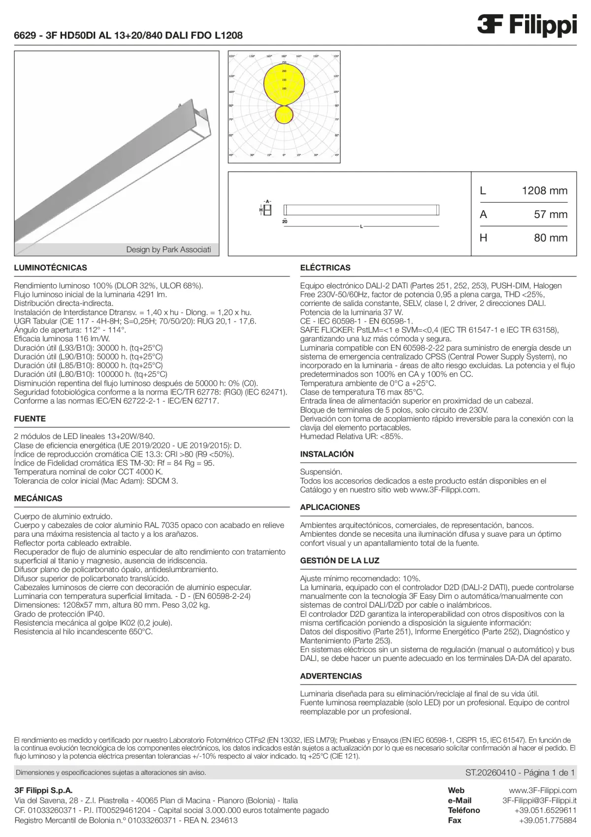6629 - 3F HD50DI AL 13+20-840 DALI FDO L1208 - Datasheet - es