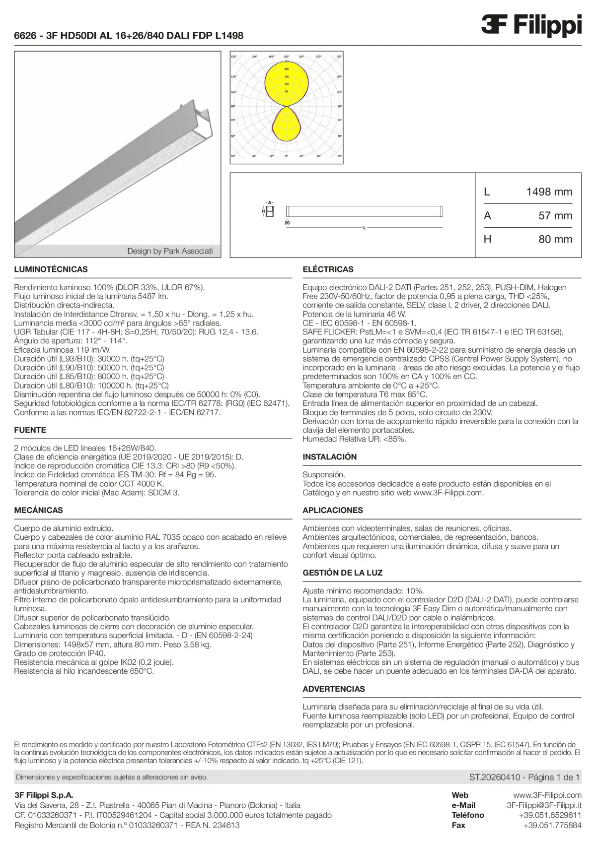 6626 - 3F HD50DI AL 16+26-840 DALI FDP L1498 - Datasheet - es