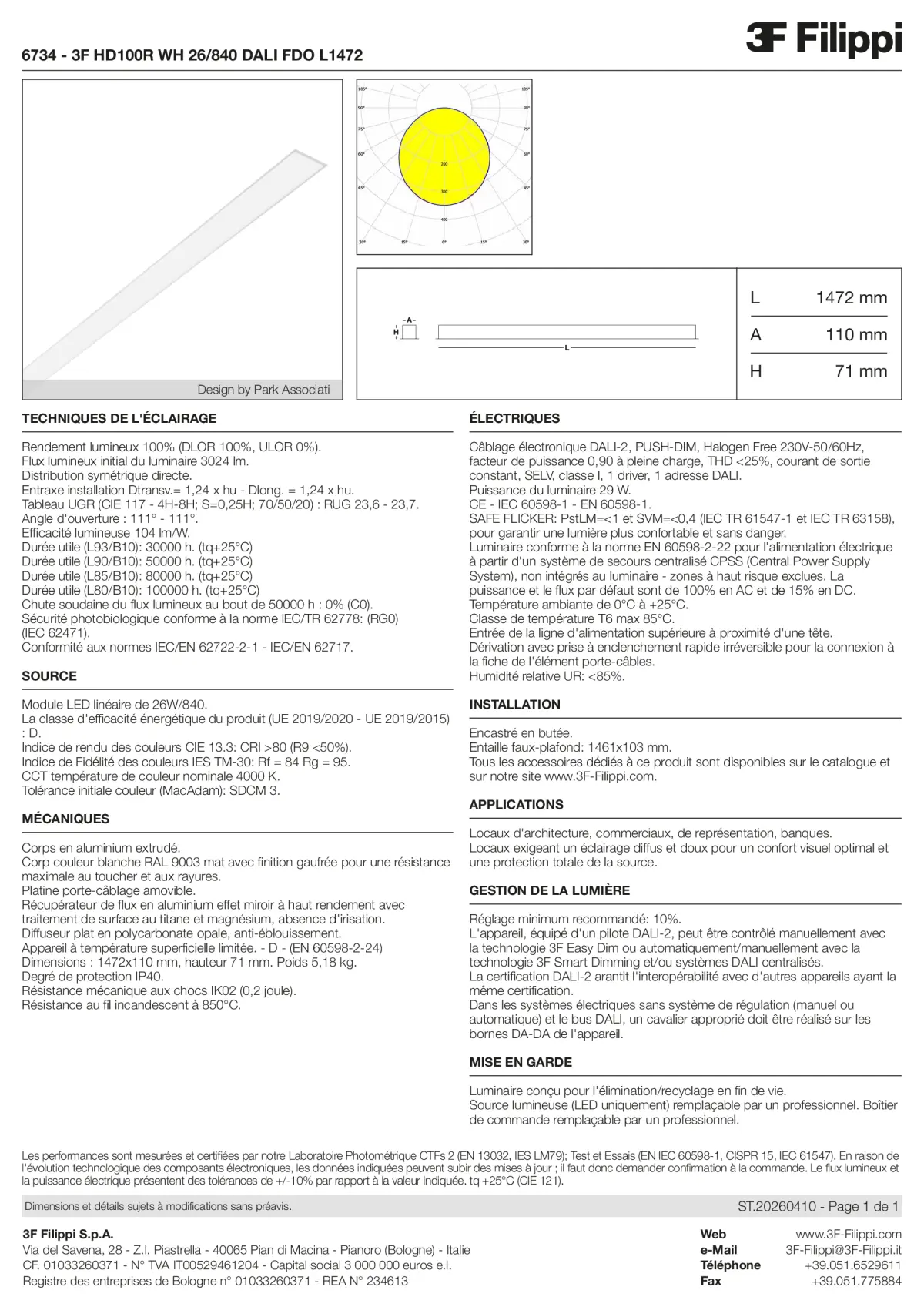 6734 - 3F HD100R WH 26-840 DALI FDO L1472 - Datasheet - fr