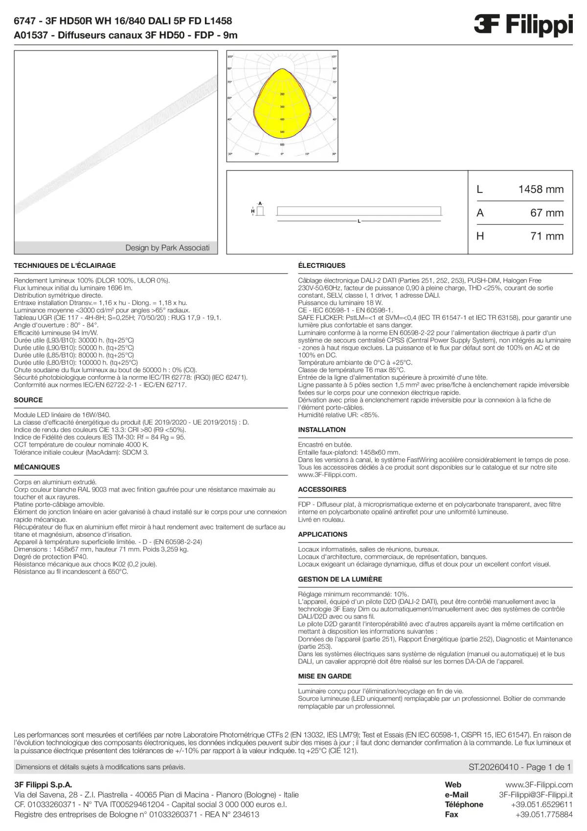 6747+A01537 - 3F HD50R WH 16-840 DALI 5P FD L1458 + FDP - Datasheet - fr