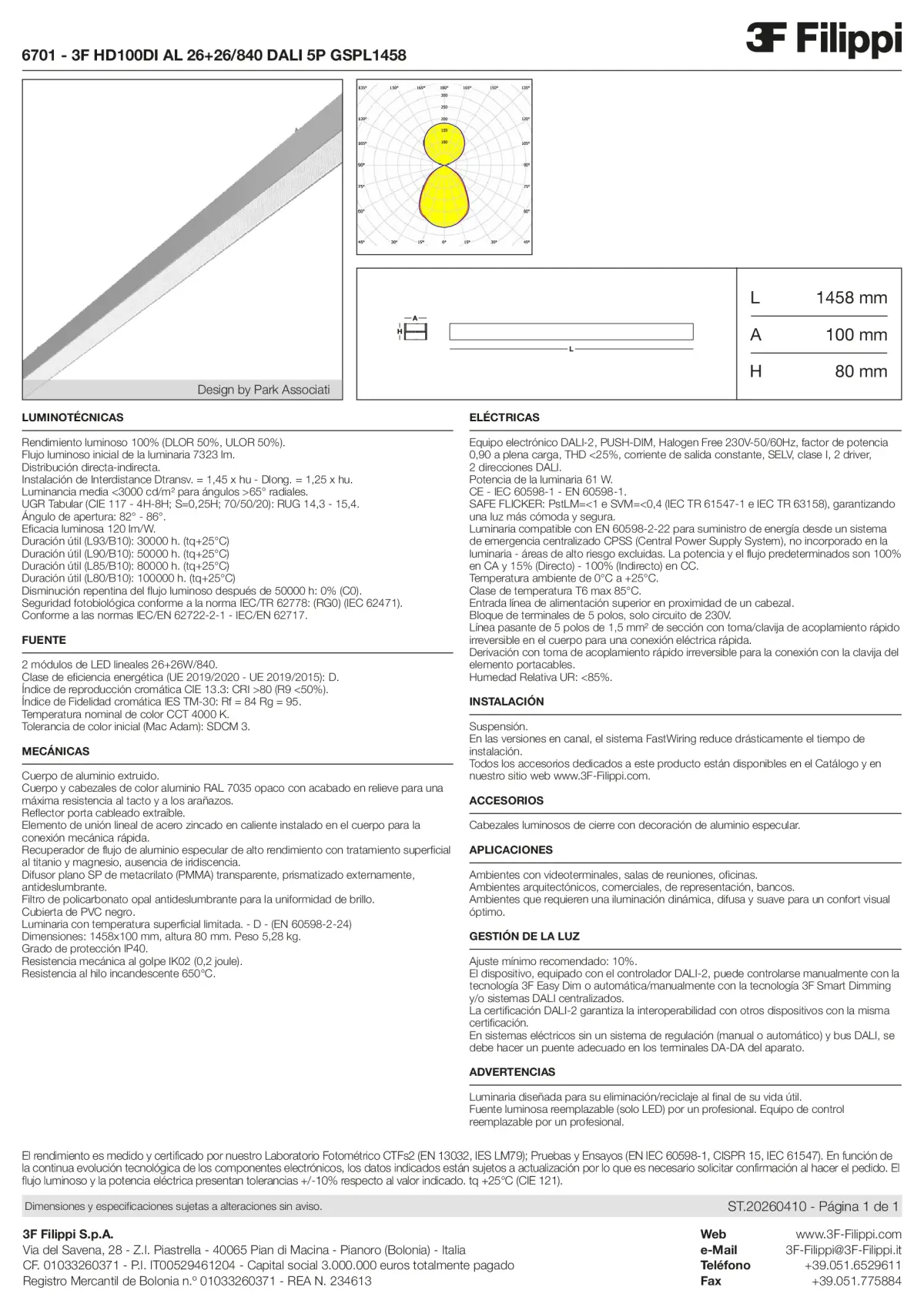 6701 - 3F HD100DI AL 26+26-840 DALI 5P GSPL1458 - Datasheet - es