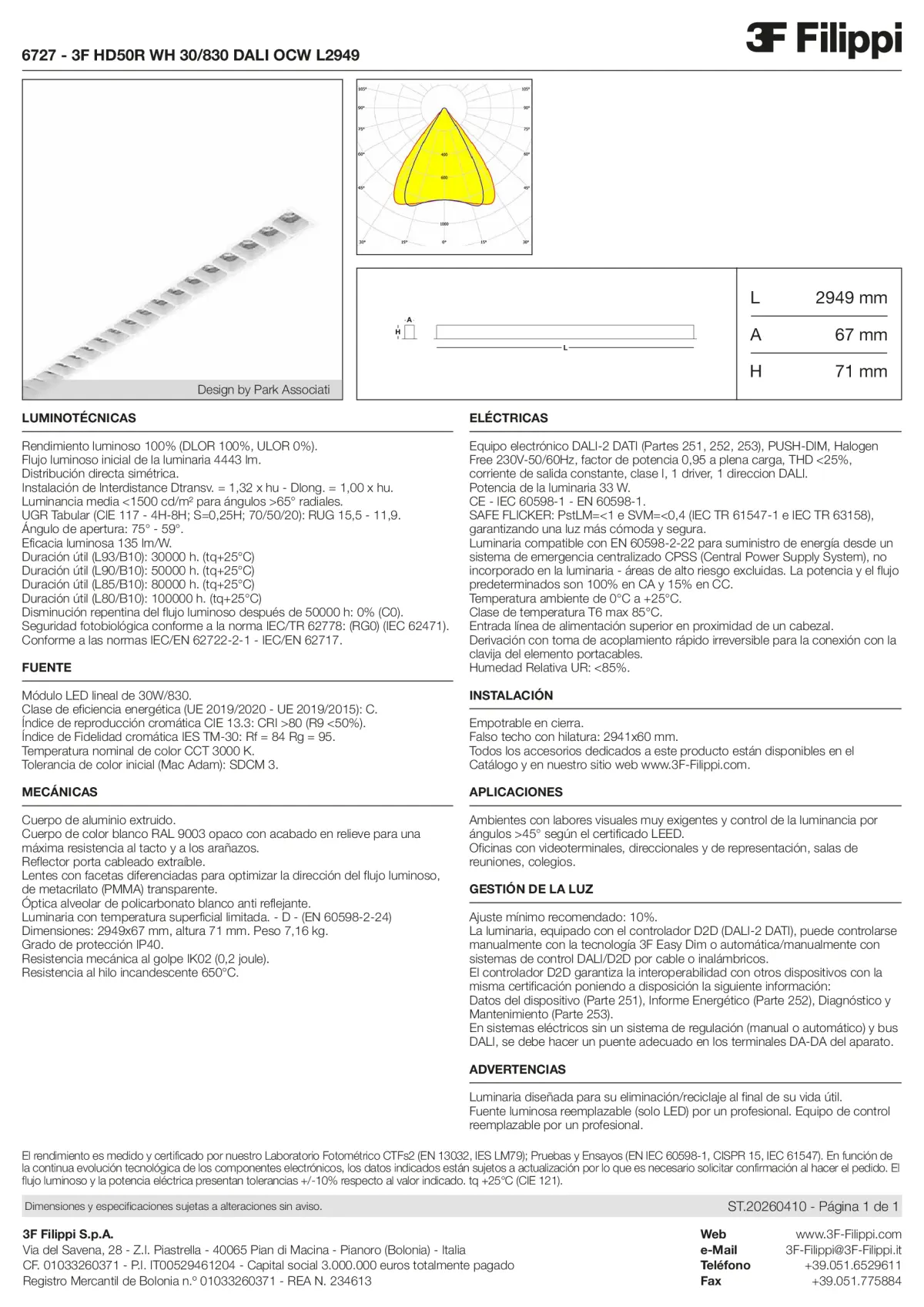 6727 - 3F HD50R WH 30-830 DALI OCW L2949 - Datasheet - es