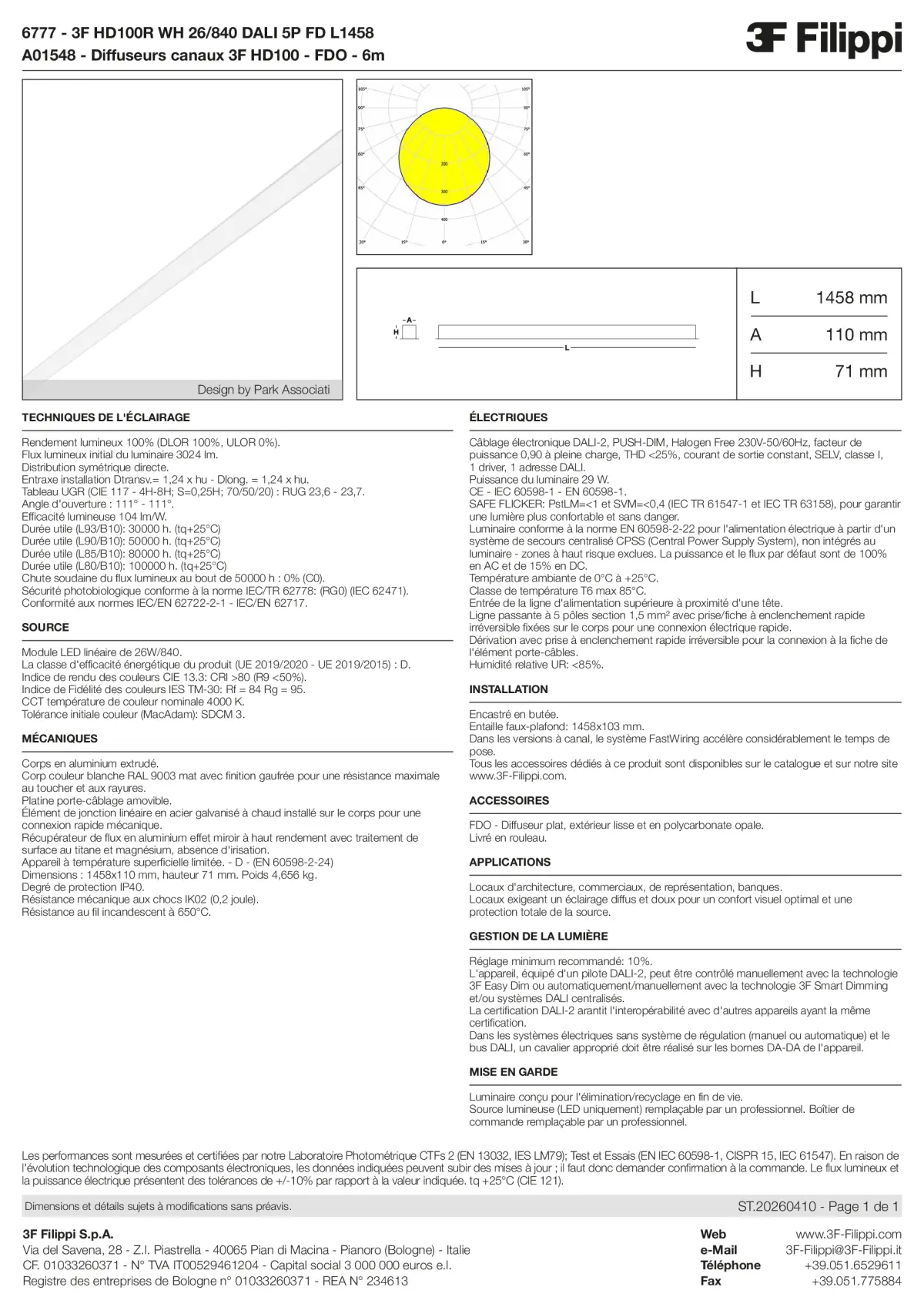 6777+A01548 - 3F HD100R WH 26-840 DALI 5P FD L1458 + FDO - Datasheet - fr