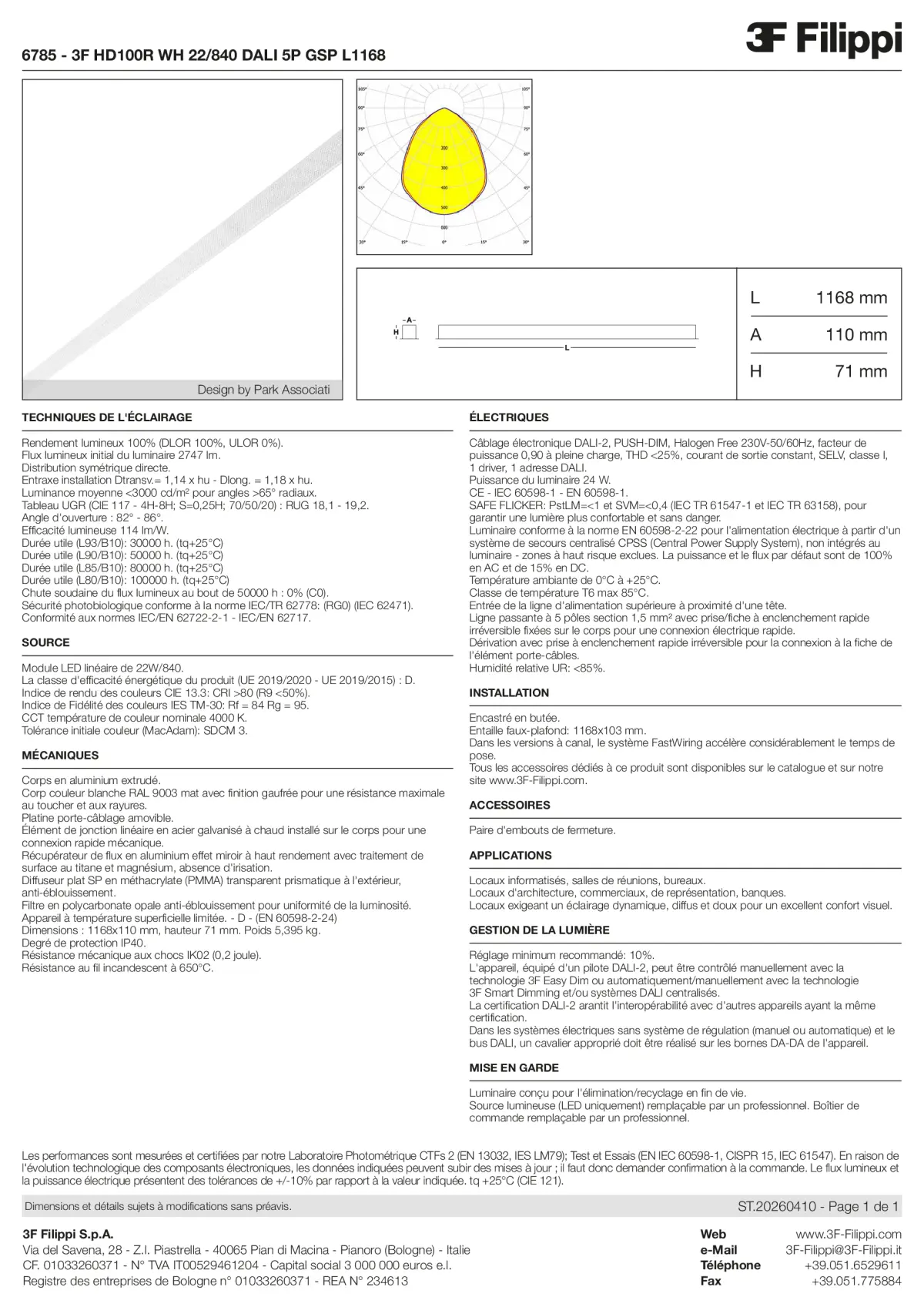6785 - 3F HD100R WH 22-840 DALI 5P GSP L1168 - Datasheet - fr