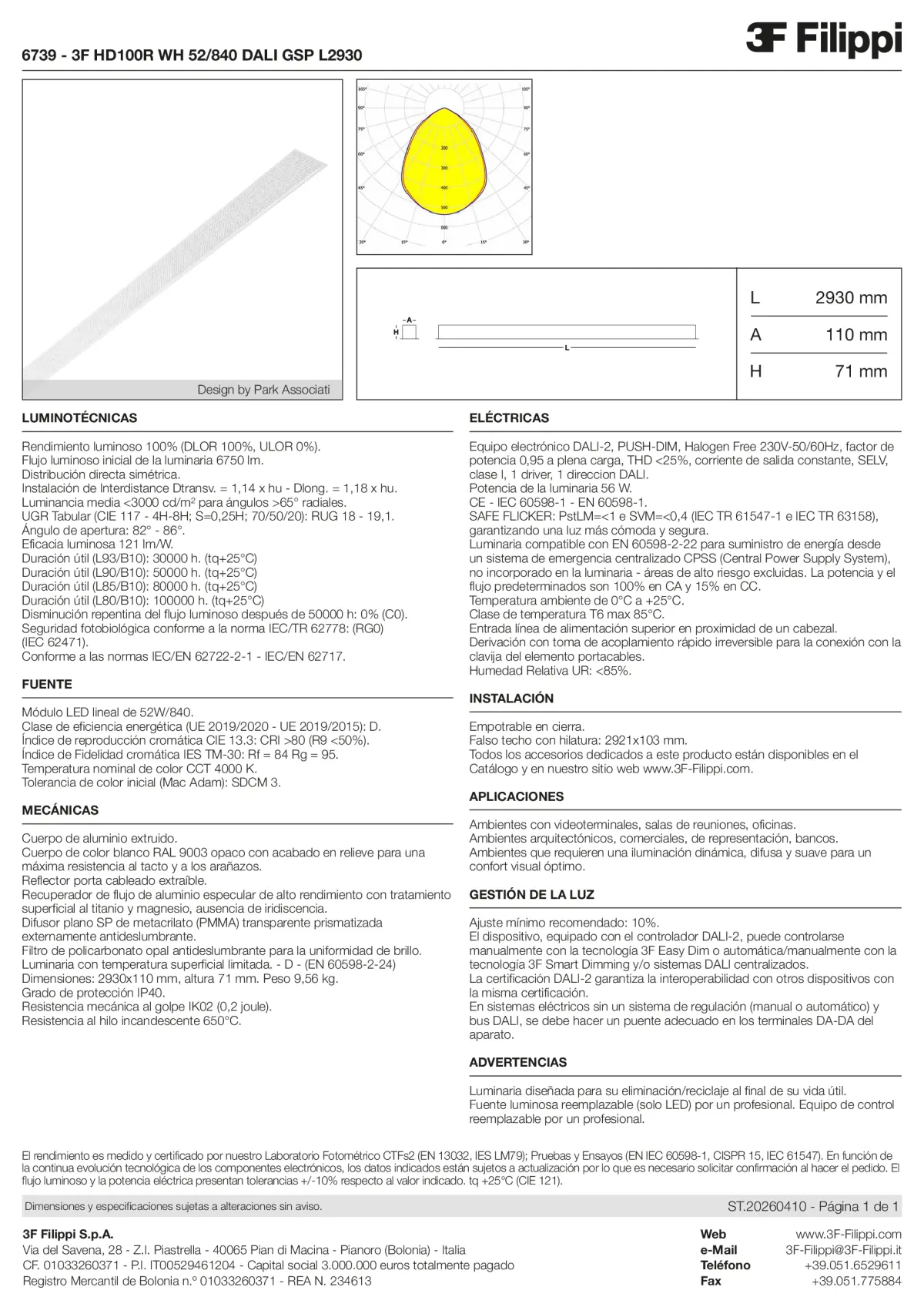 6739 - 3F HD100R WH 52-840 DALI GSP L2930 - Datasheet - es