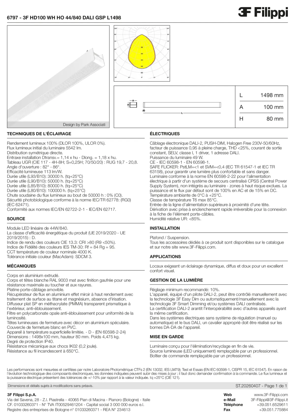 6797 - 3F HD100 WH HO 44-840 DALI GSP L1498 - Datasheet - fr