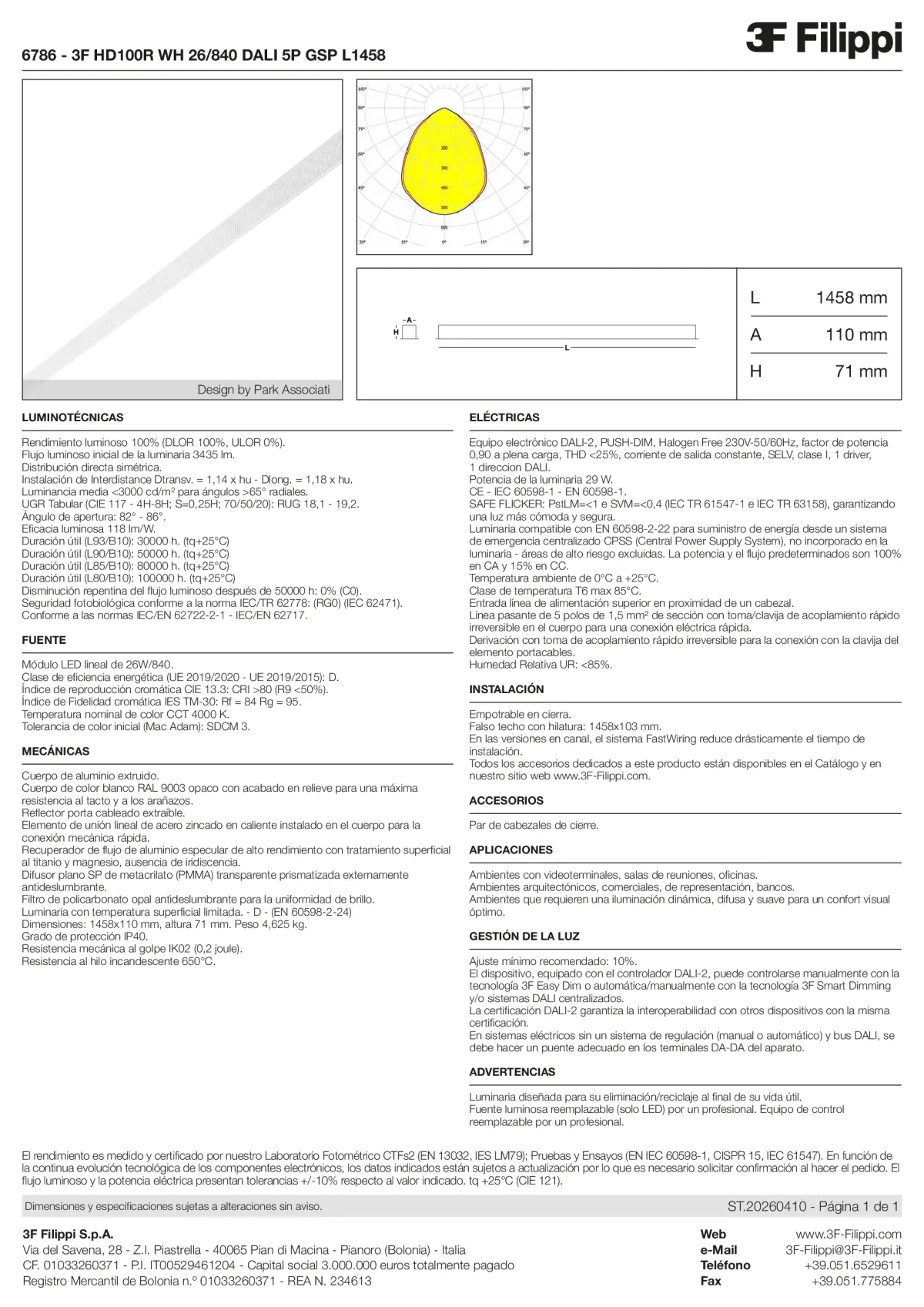 6786 - 3F HD100R WH 26-840 DALI 5P GSP L1458 - Datasheet - es
