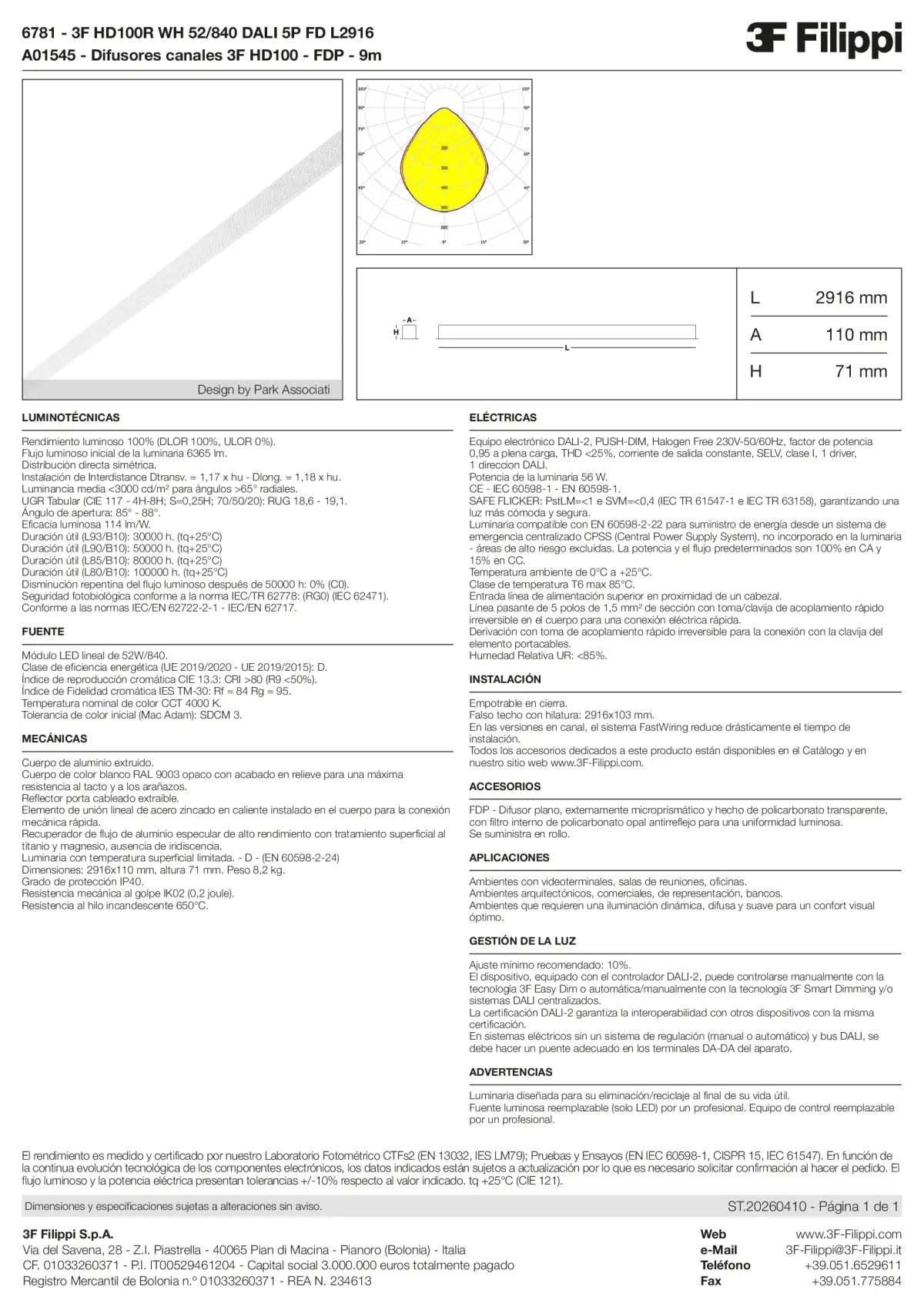 6781+A01545 - 3F HD100R WH 52-840 DALI 5P FD L2916 + FDP - Datasheet - es
