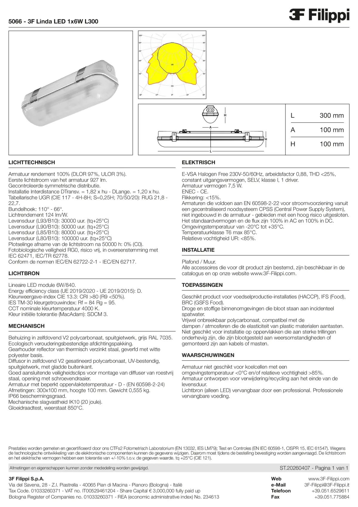 5066 - 3F Linda LED 1x6W L300 - Datasheet - nl
