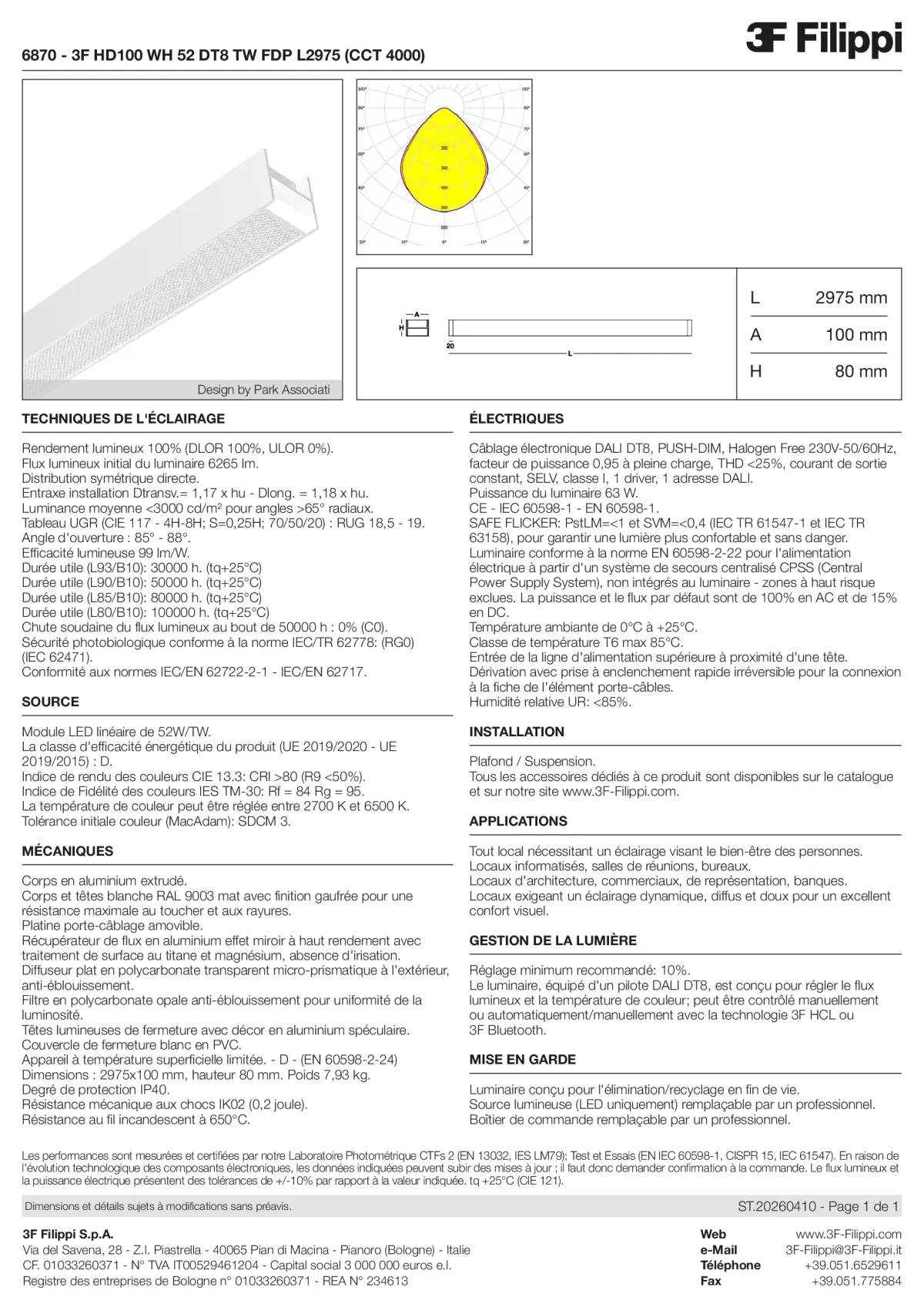6870 - 3F HD100 WH 52 DT8 TW FDP L2975 (CCT 4000) - Datasheet - fr