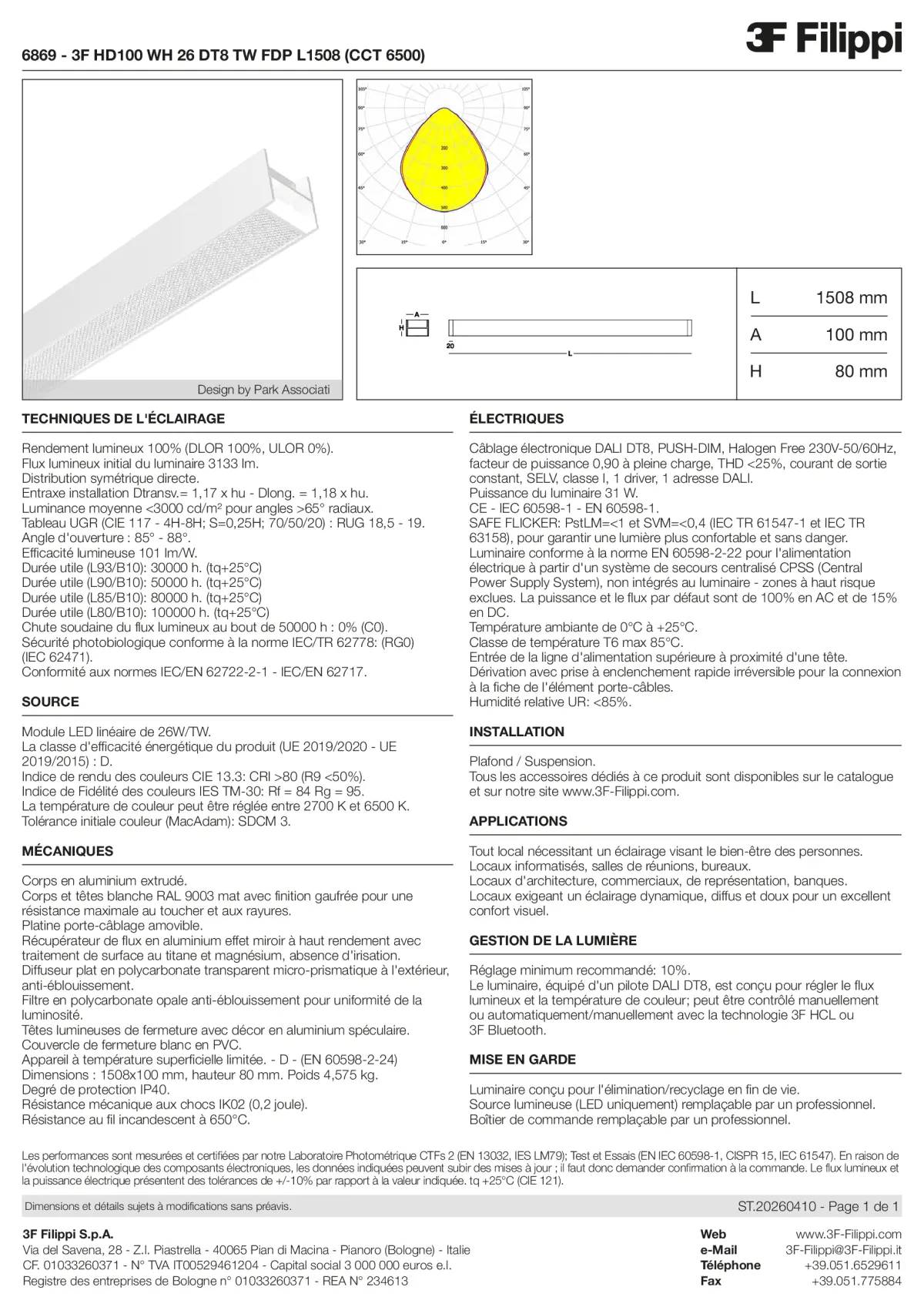 6869 - 3F HD100 WH 26 DT8 TW FDP L1508 (CCT 6500) - Datasheet - fr