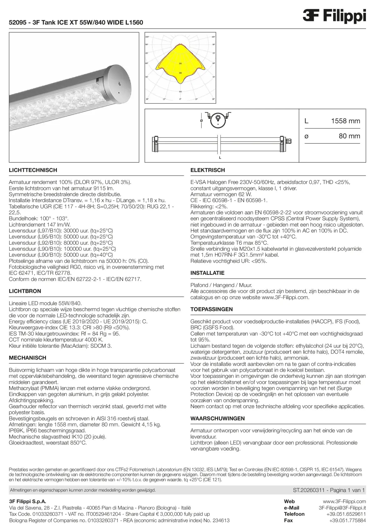 52095 - 3F Tank ICE XT 55W-840 WIDE L1560 - Datasheet - nl