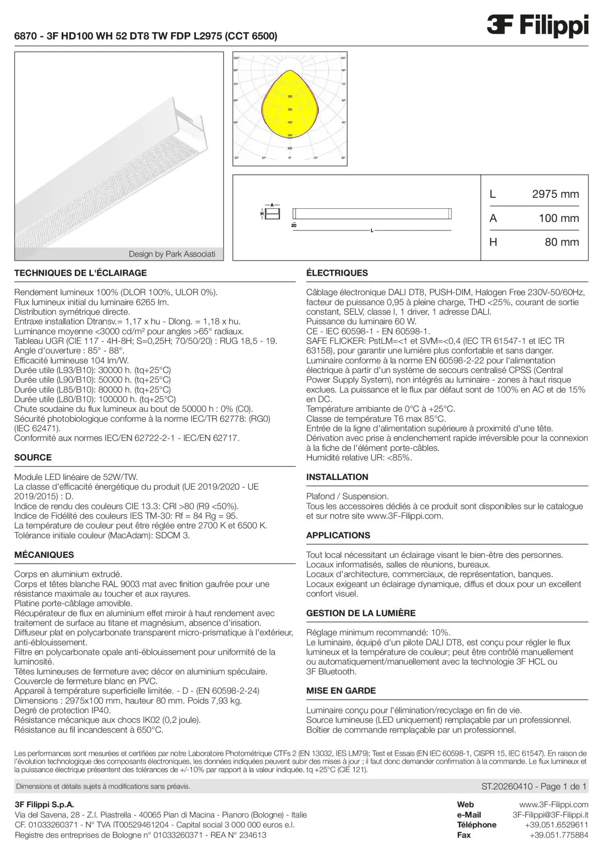 6870 - 3F HD100 WH 52 DT8 TW FDP L2975 (CCT 6500) - Datasheet - fr