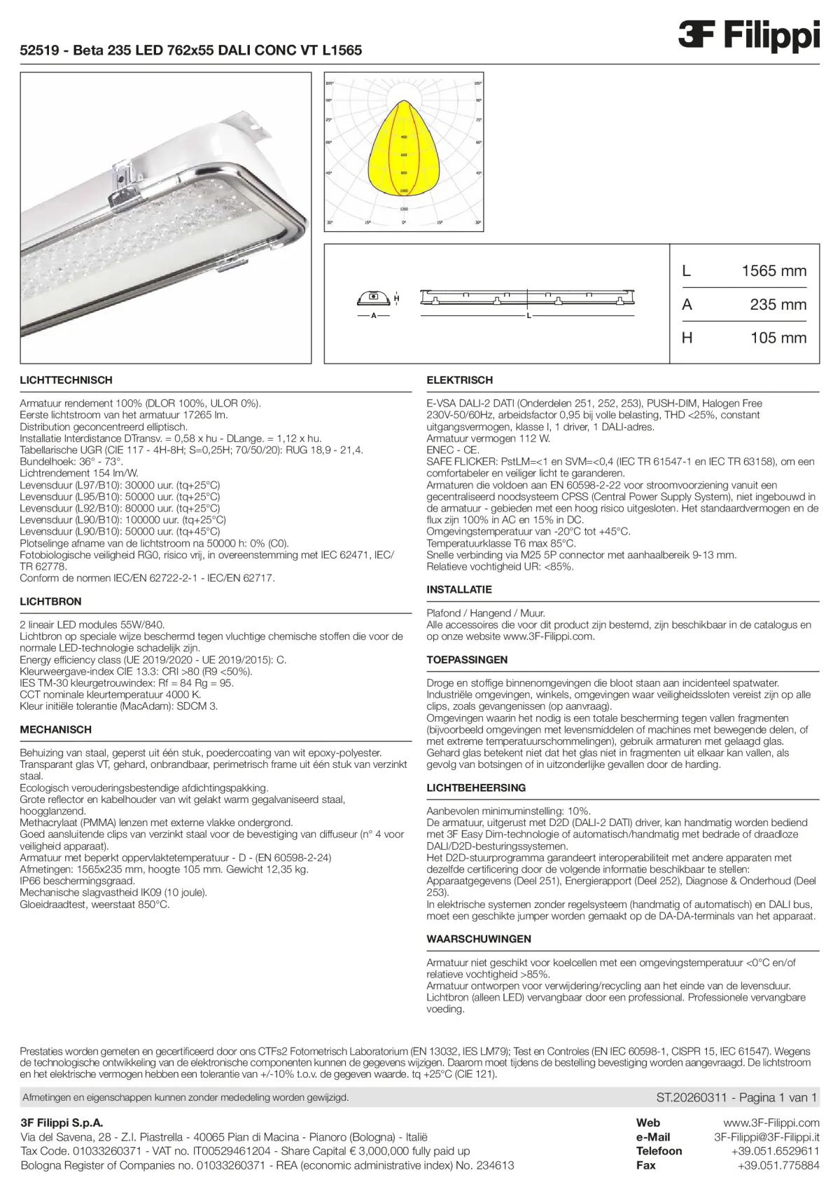 52519 - Beta 235 LED 762x55 DALI CONC VT L1565 - Datasheet - nl