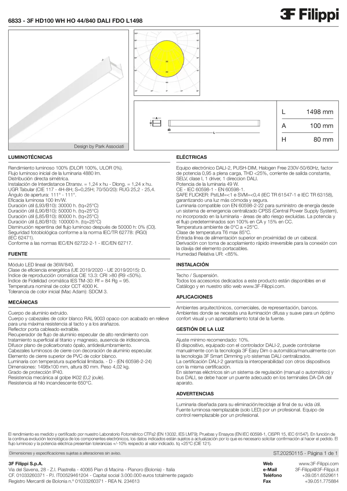 6833 - 3F HD100 WH HO 44-840 DALI FDO L1498 - Datasheet - es