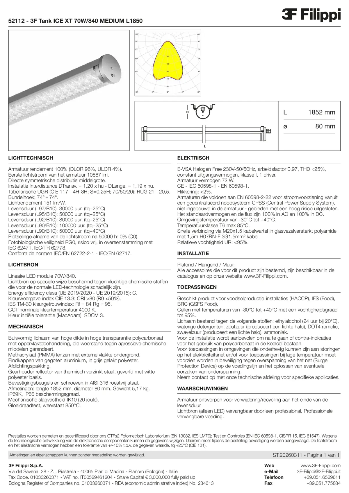 52112 - 3F Tank ICE XT 70W-840 MEDIUM L1850 - Datasheet - nl