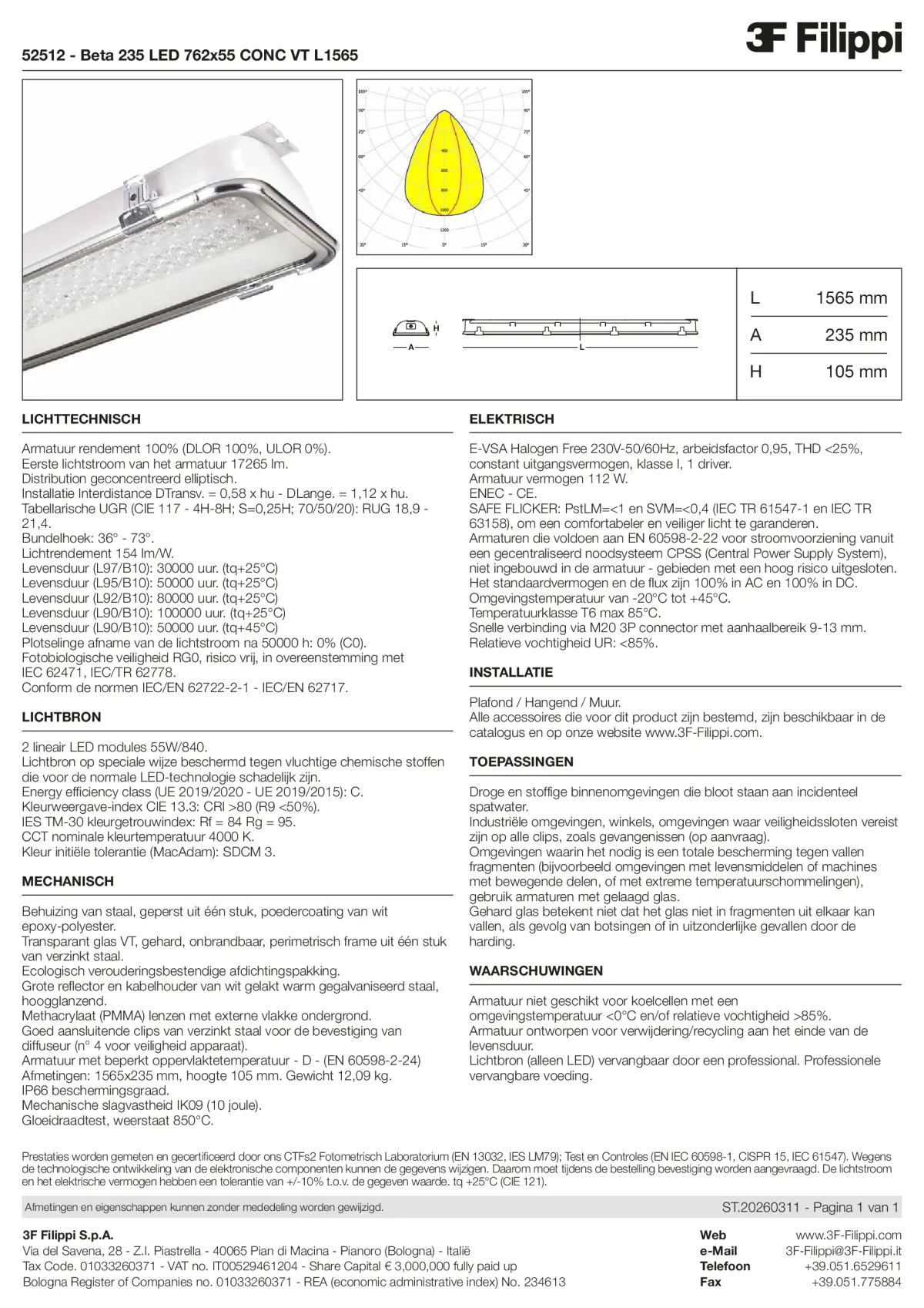 52512 - Beta 235 LED 762x55 CONC VT L1565 - Datasheet - nl