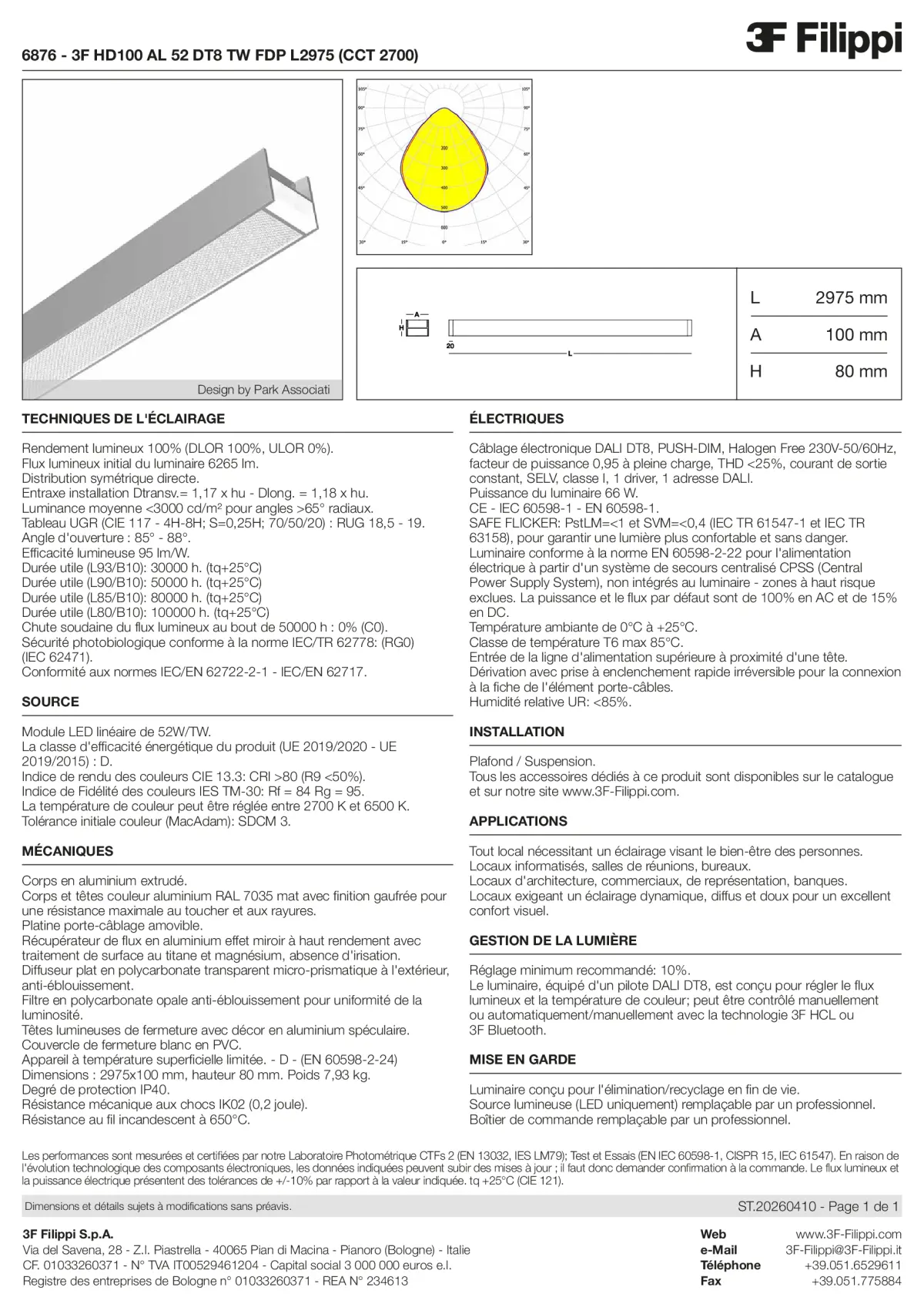 6876 - 3F HD100 AL 52 DT8 TW FDP L2975 (CCT 2700) - Datasheet - fr