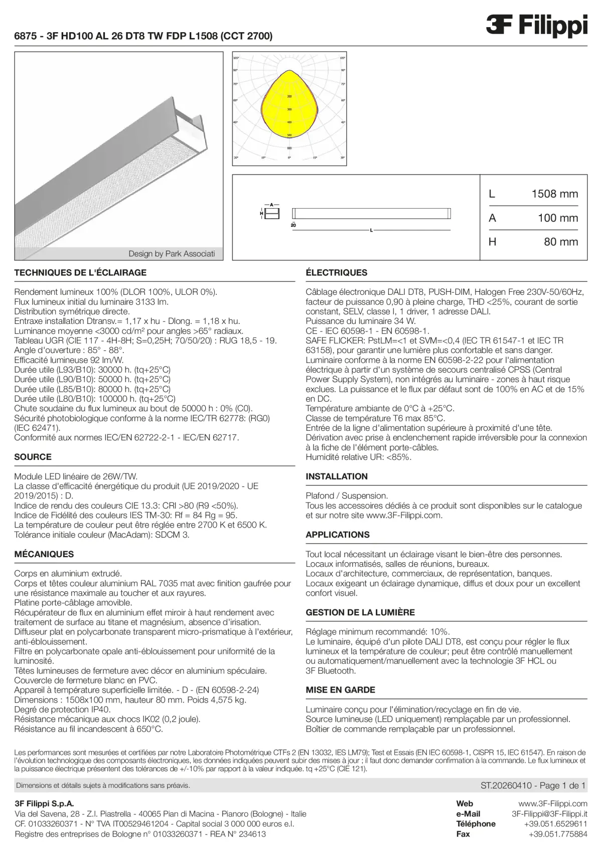 6875 - 3F HD100 AL 26 DT8 TW FDP L1508 (CCT 2700) - Datasheet - fr