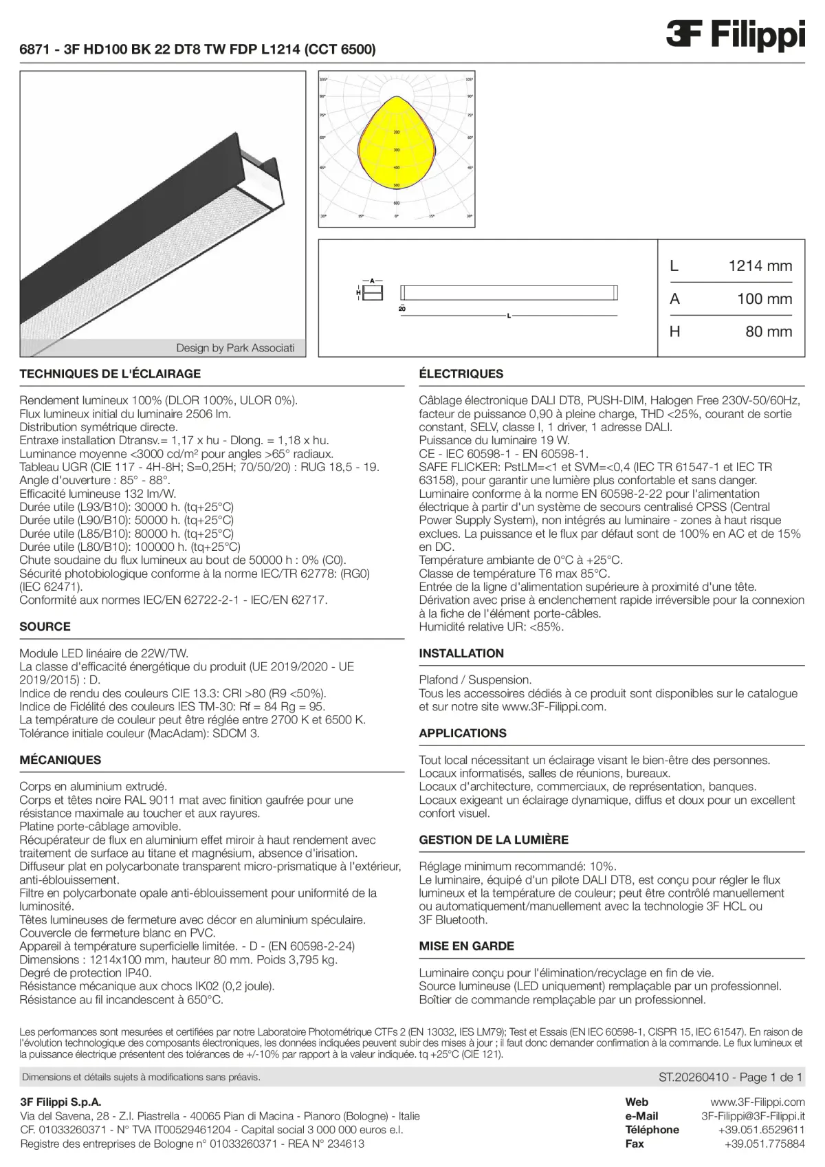 6871 - 3F HD100 BK 22 DT8 TW FDP L1214 (CCT 6500) - Datasheet - fr