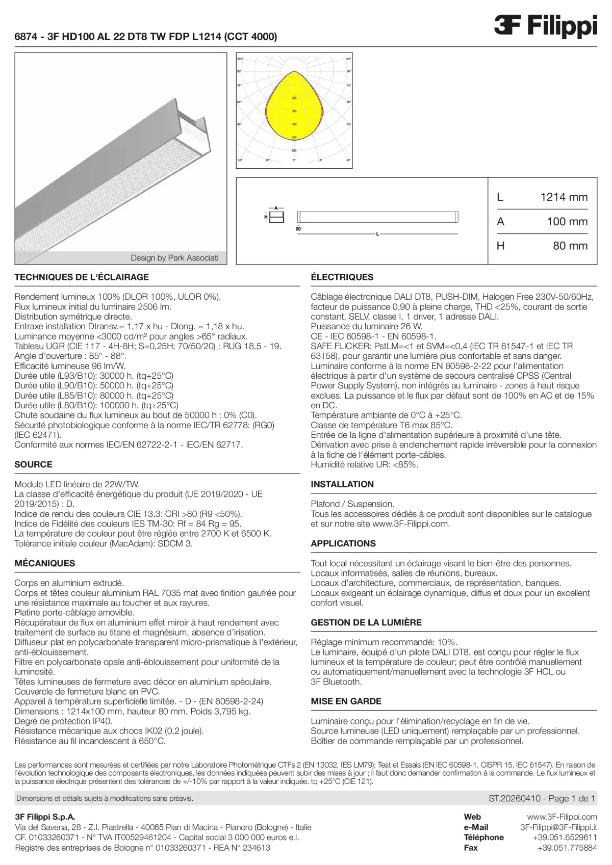 6874 - 3F HD100 AL 22 DT8 TW FDP L1214 (CCT 4000) - Datasheet - fr