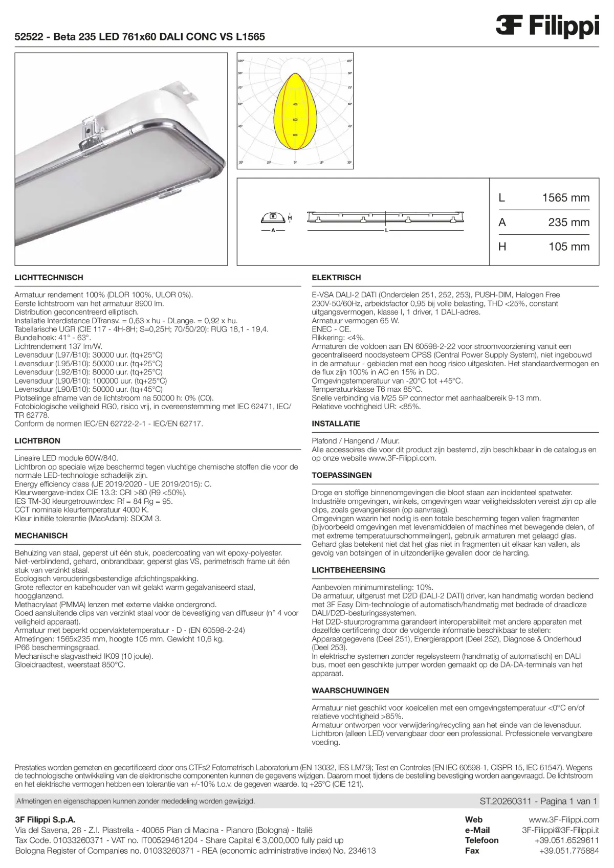 52522 - Beta 235 LED 761x60 DALI CONC VS L1565 - Datasheet - nl