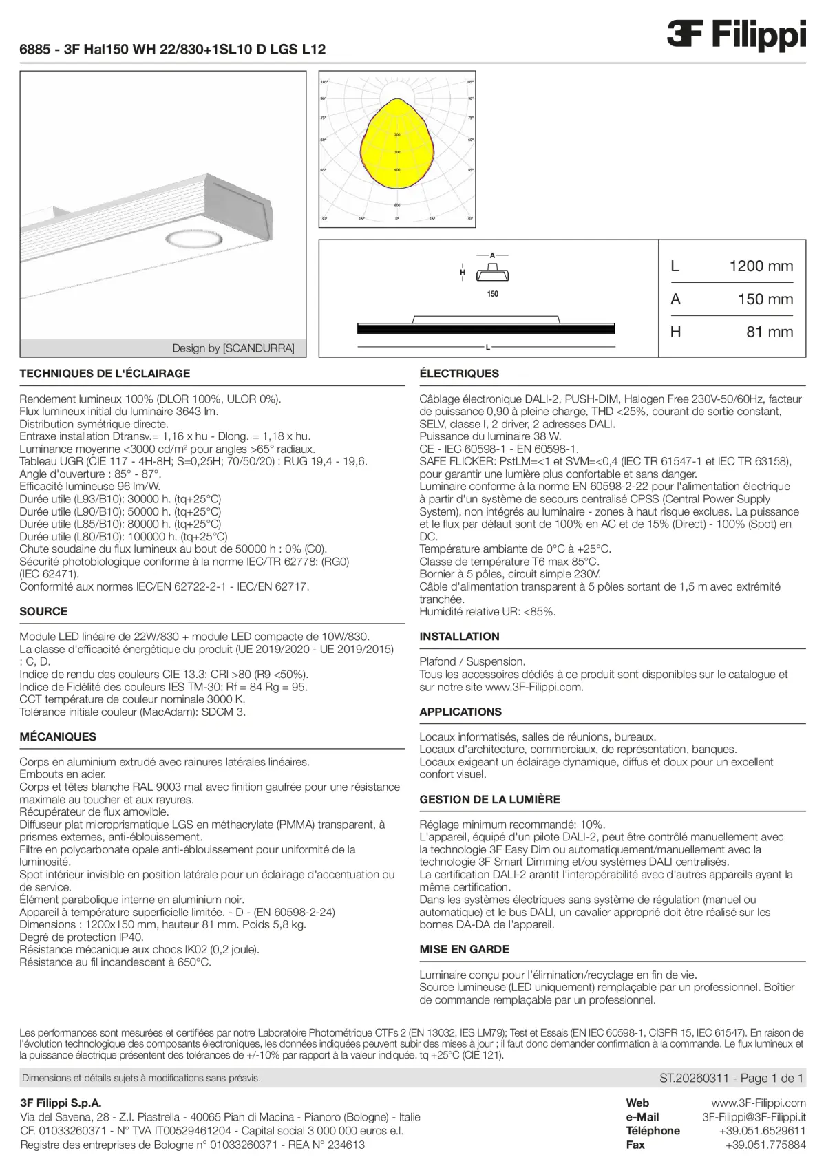 6885 - 3F Hal150 WH 22-830+1SL10 D LGS L12 - Datasheet - fr