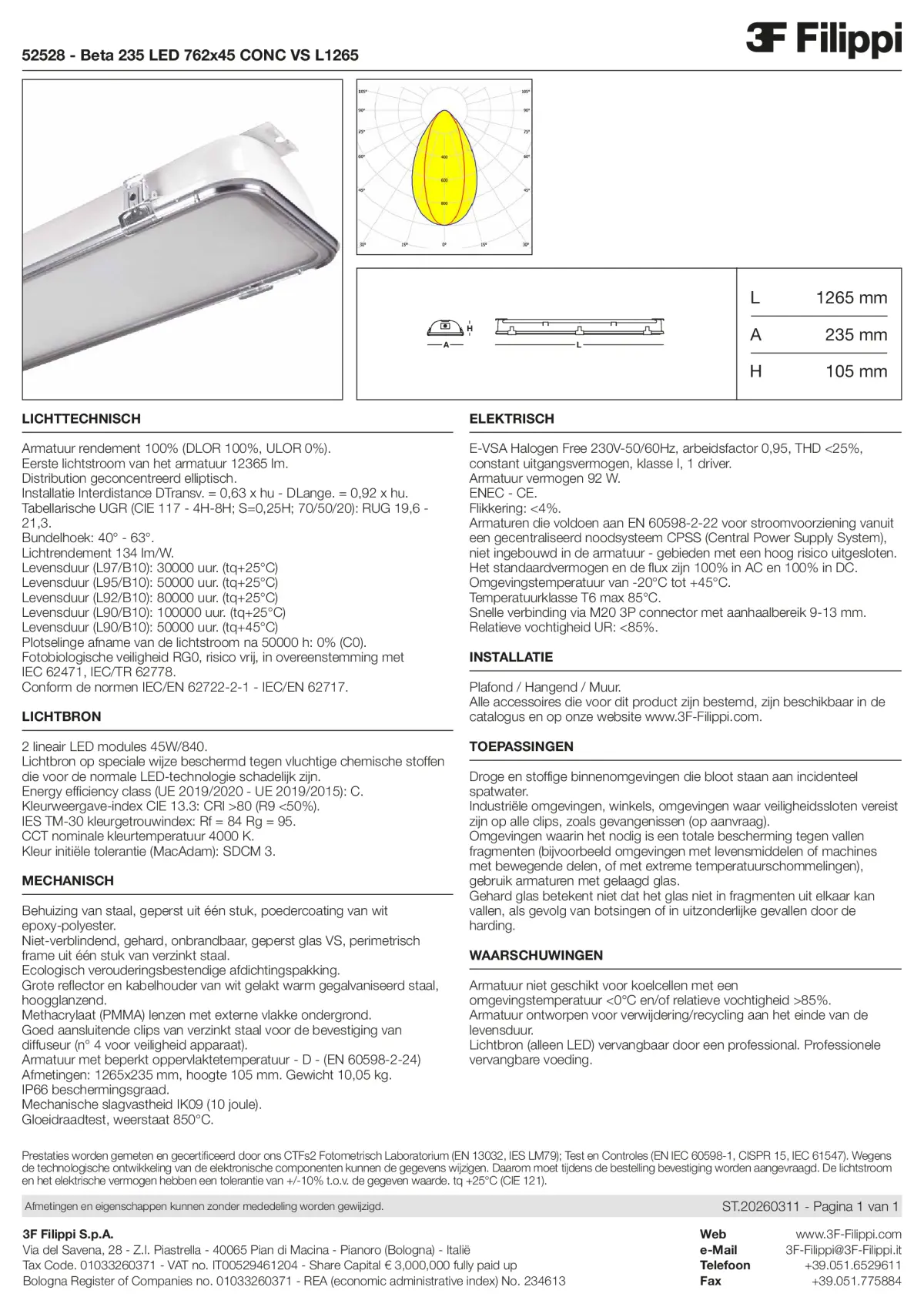52528 - Beta 235 LED 762x45 CONC VS L1265 - Datasheet - nl
