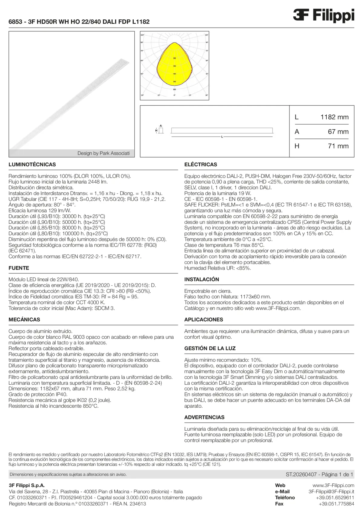 6853 - 3F HD50R WH HO 22-840 DALI FDP L1182 - Datasheet - es