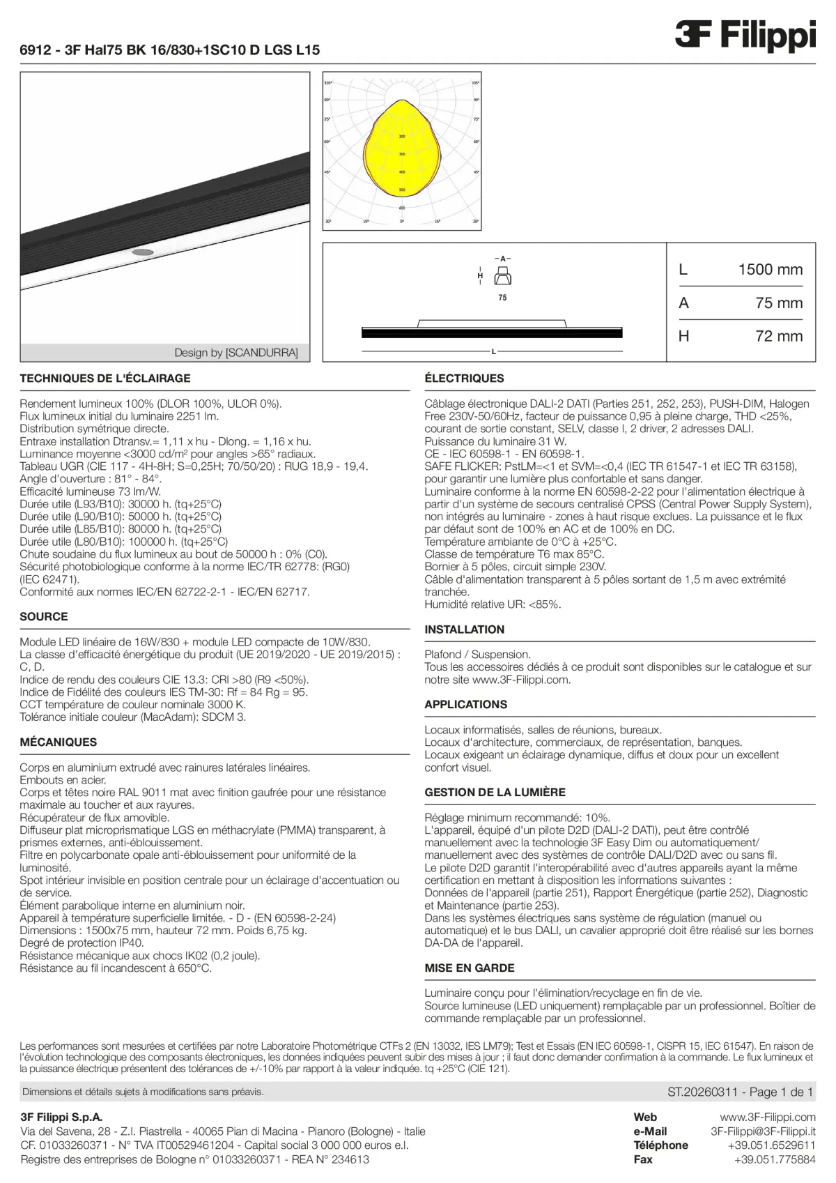 6912 - 3F Hal75 BK 16-830+1SC10 D LGS L15 - Datasheet - fr
