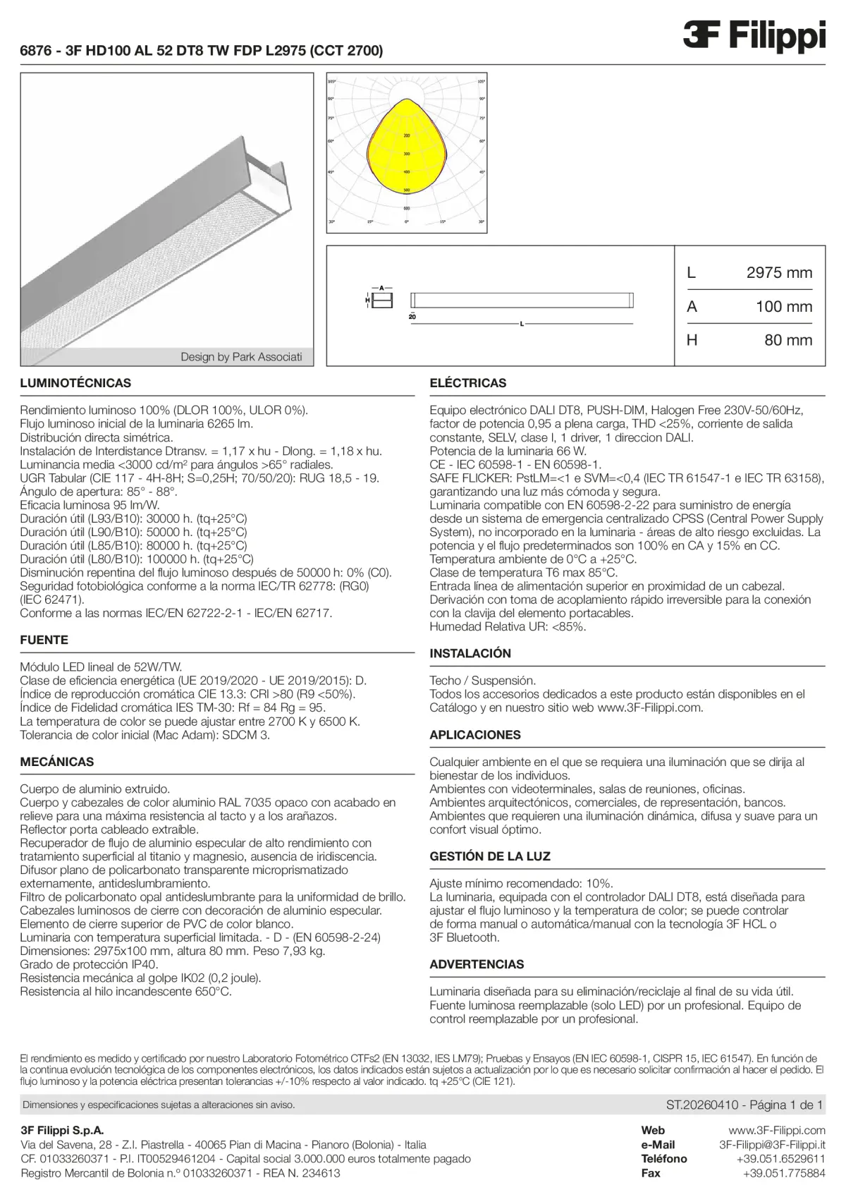 6876 - 3F HD100 AL 52 DT8 TW FDP L2975 (CCT 2700) - Datasheet - es